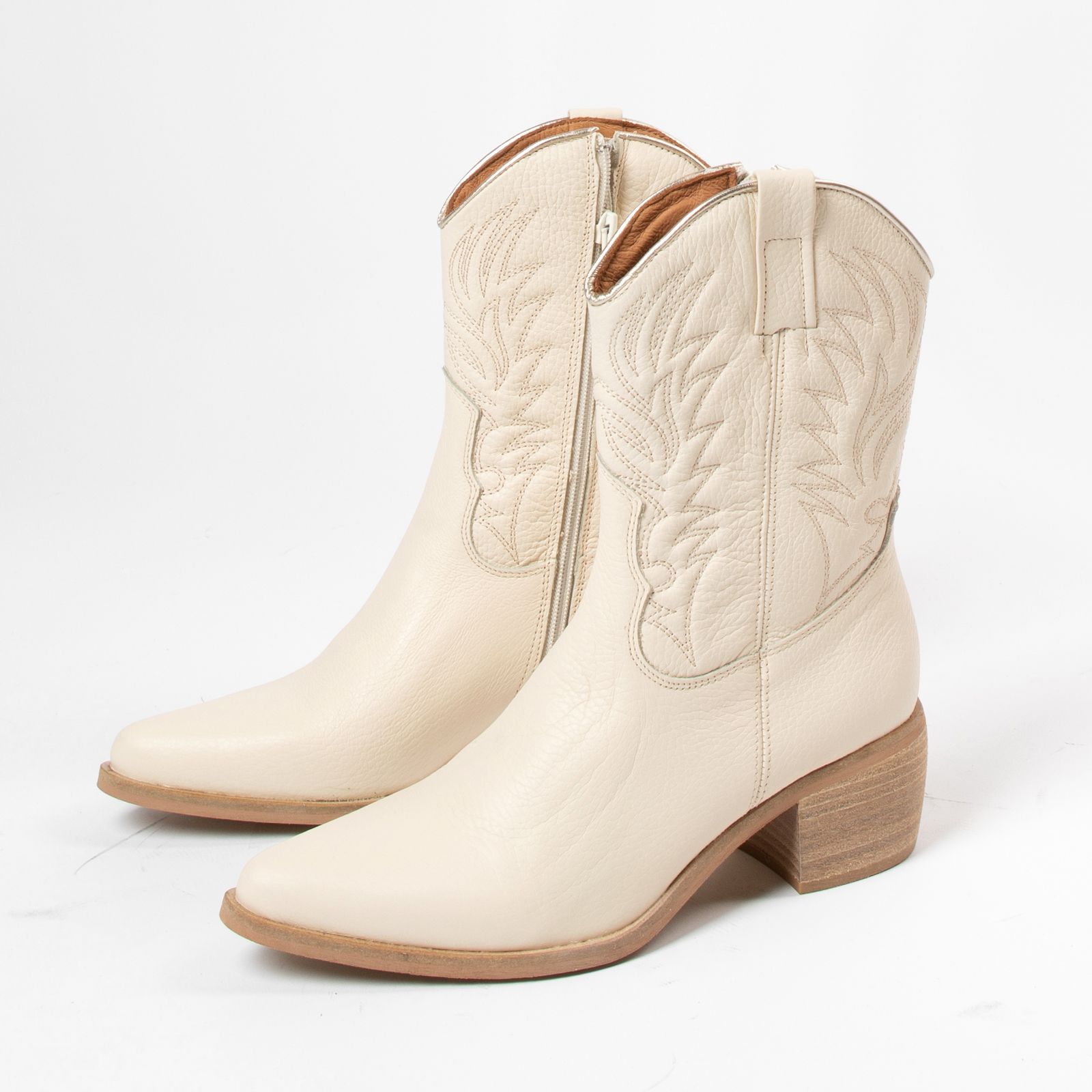 Off white leren cowboylaarzen - Dames | MANFIELD