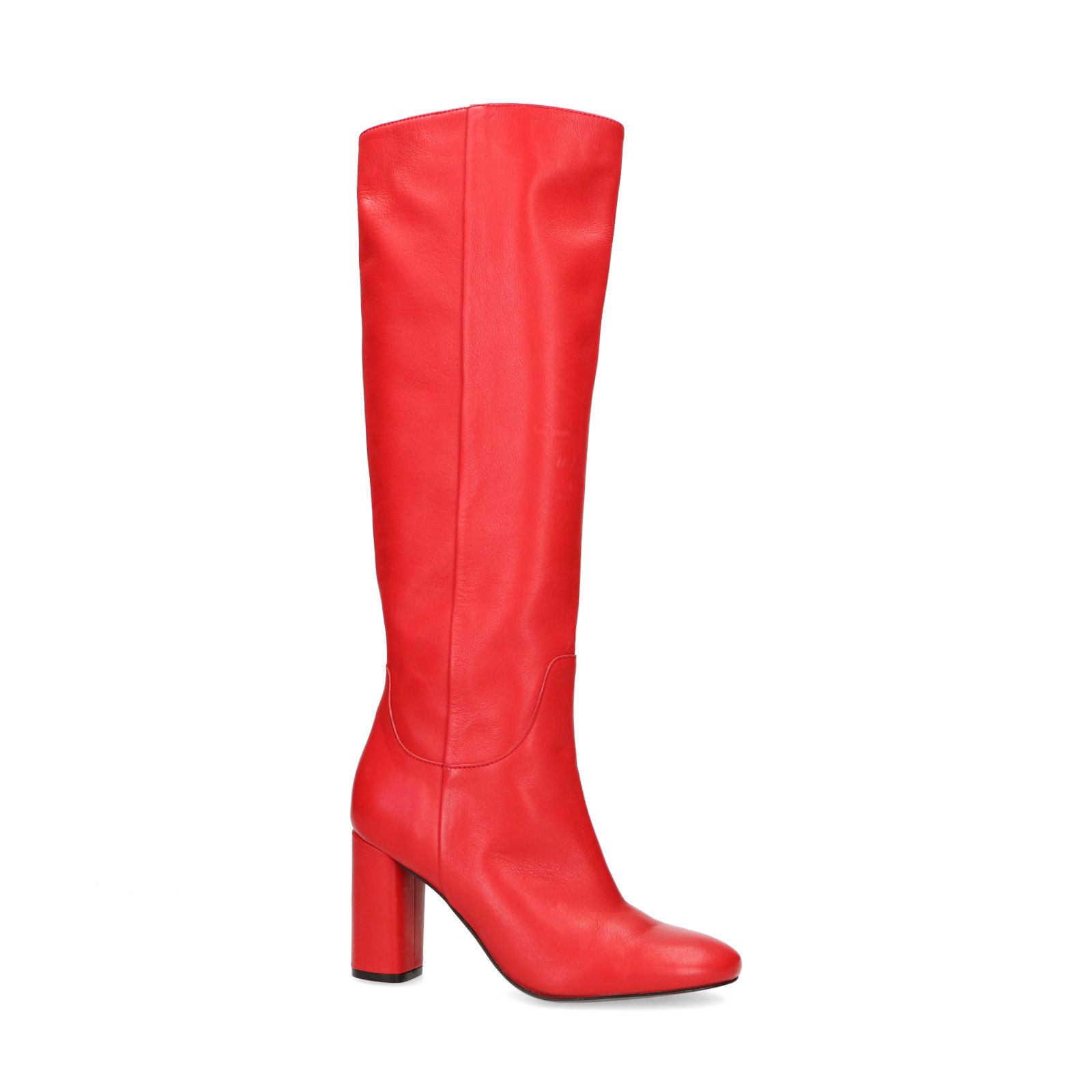 Rode leren hoge laarzen met hak - Dames | MANFIELD