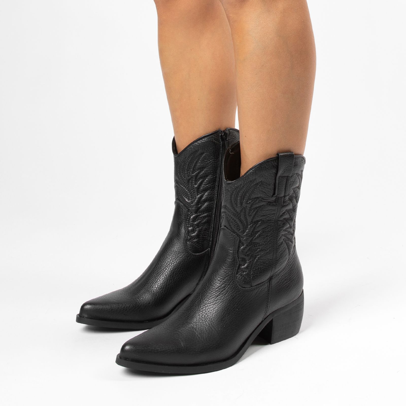 Zwarte leren cowboylaarzen - Dames | MANFIELD