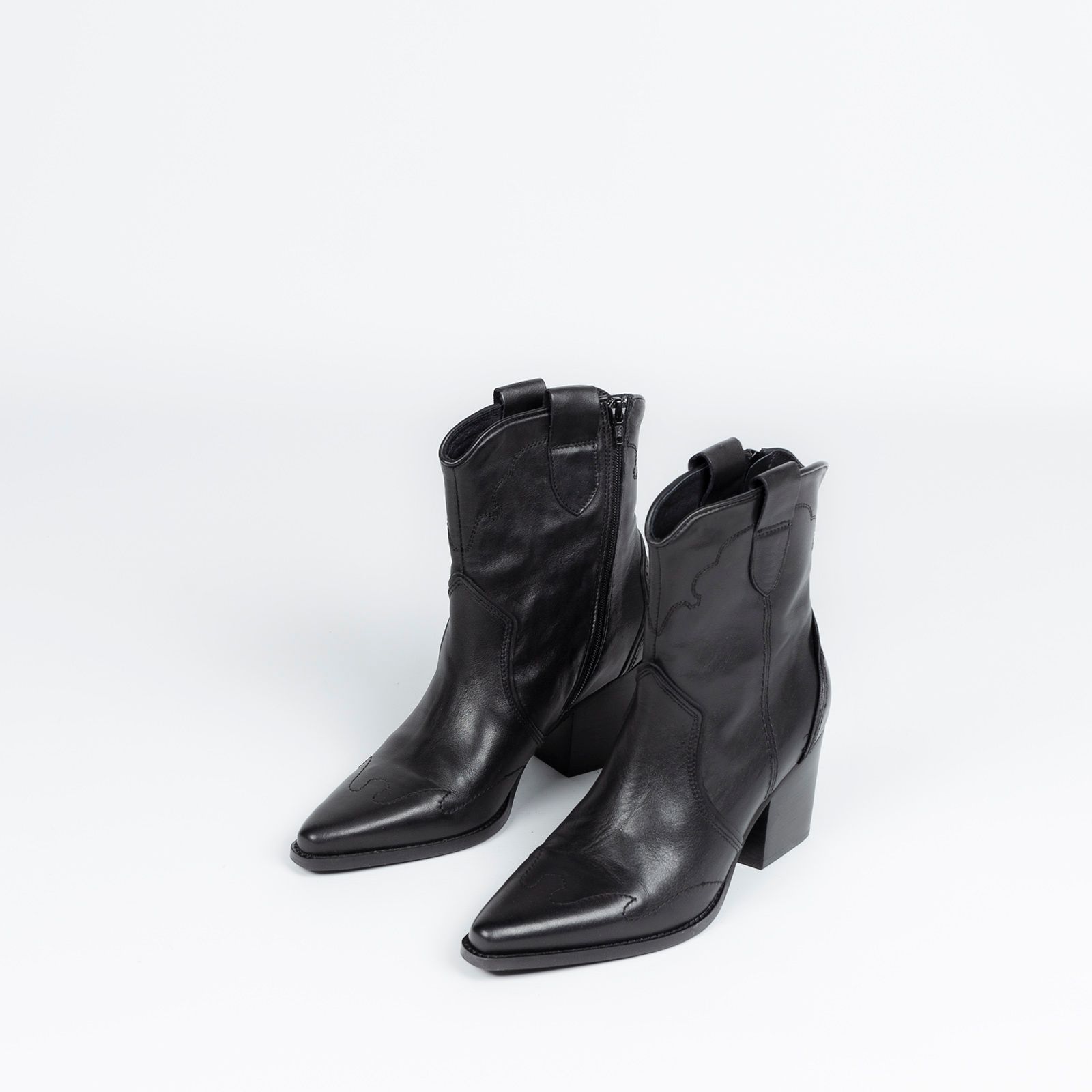 Zwarte leren cowboylaarzen - Dames | MANFIELD