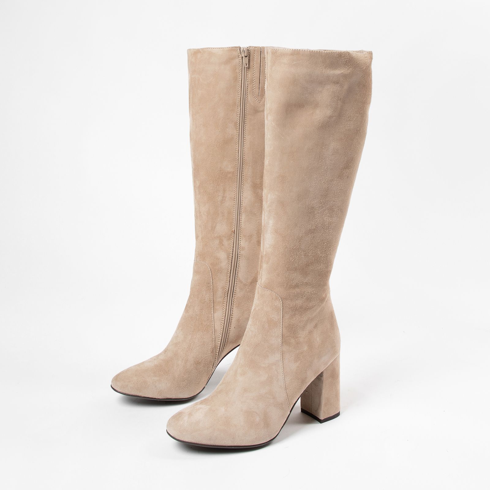 Beige suède hoge laarzen met hak - Dames | MANFIELD