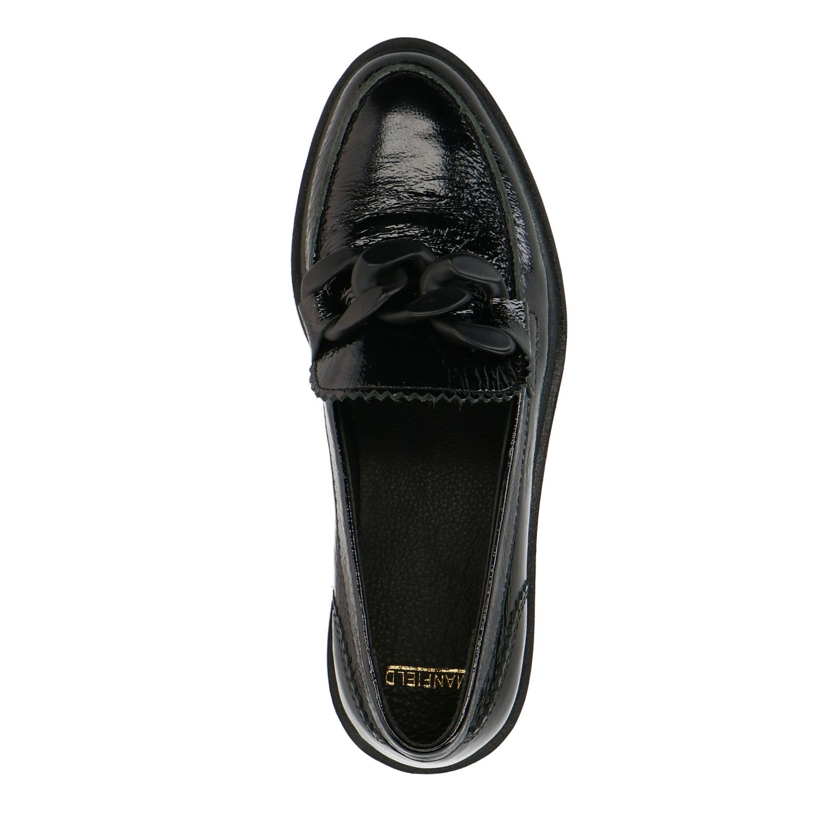 Zwarte lakleren loafers met chain - Dames | MANFIELD