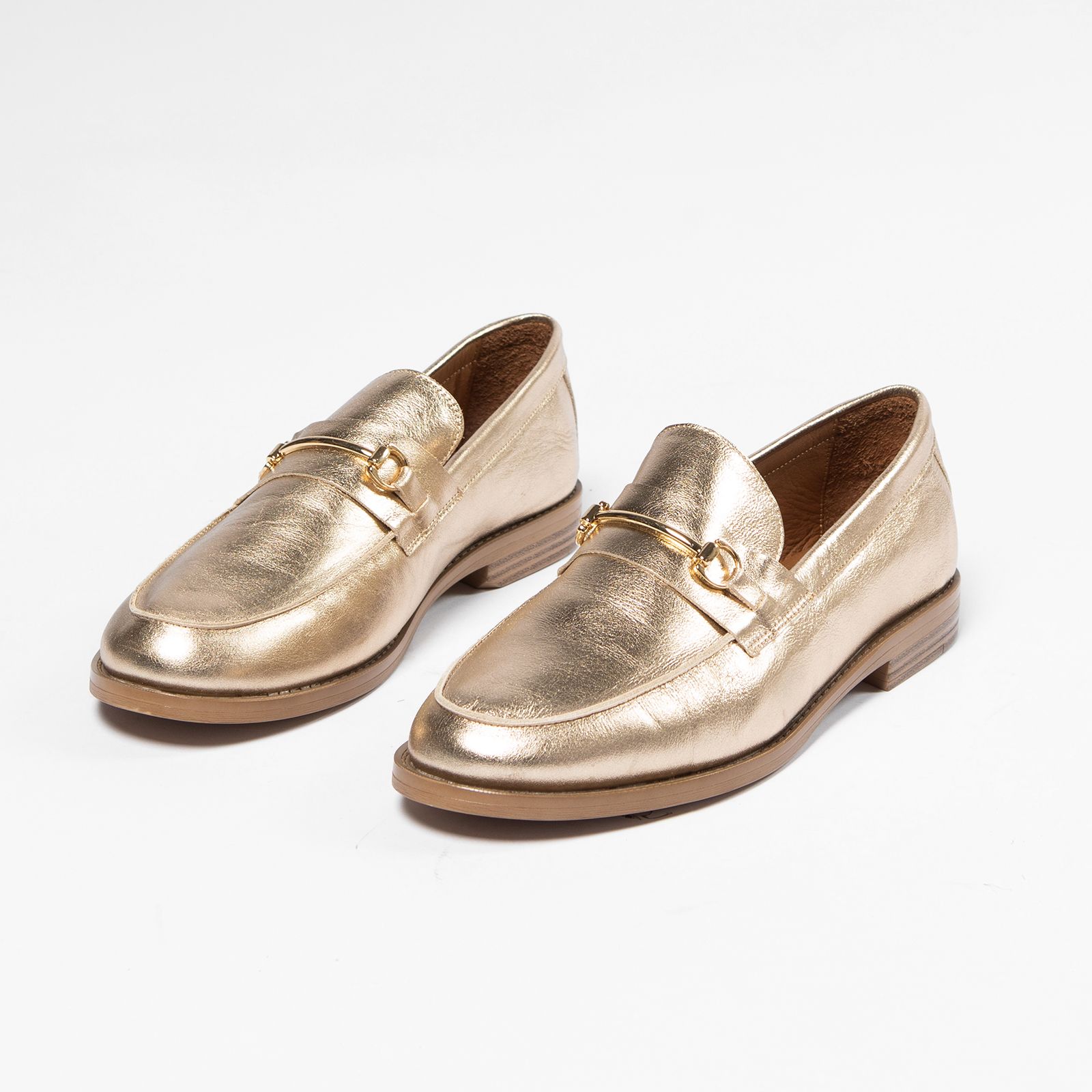 Goudkleurige leren loafers - Dames | MANFIELD