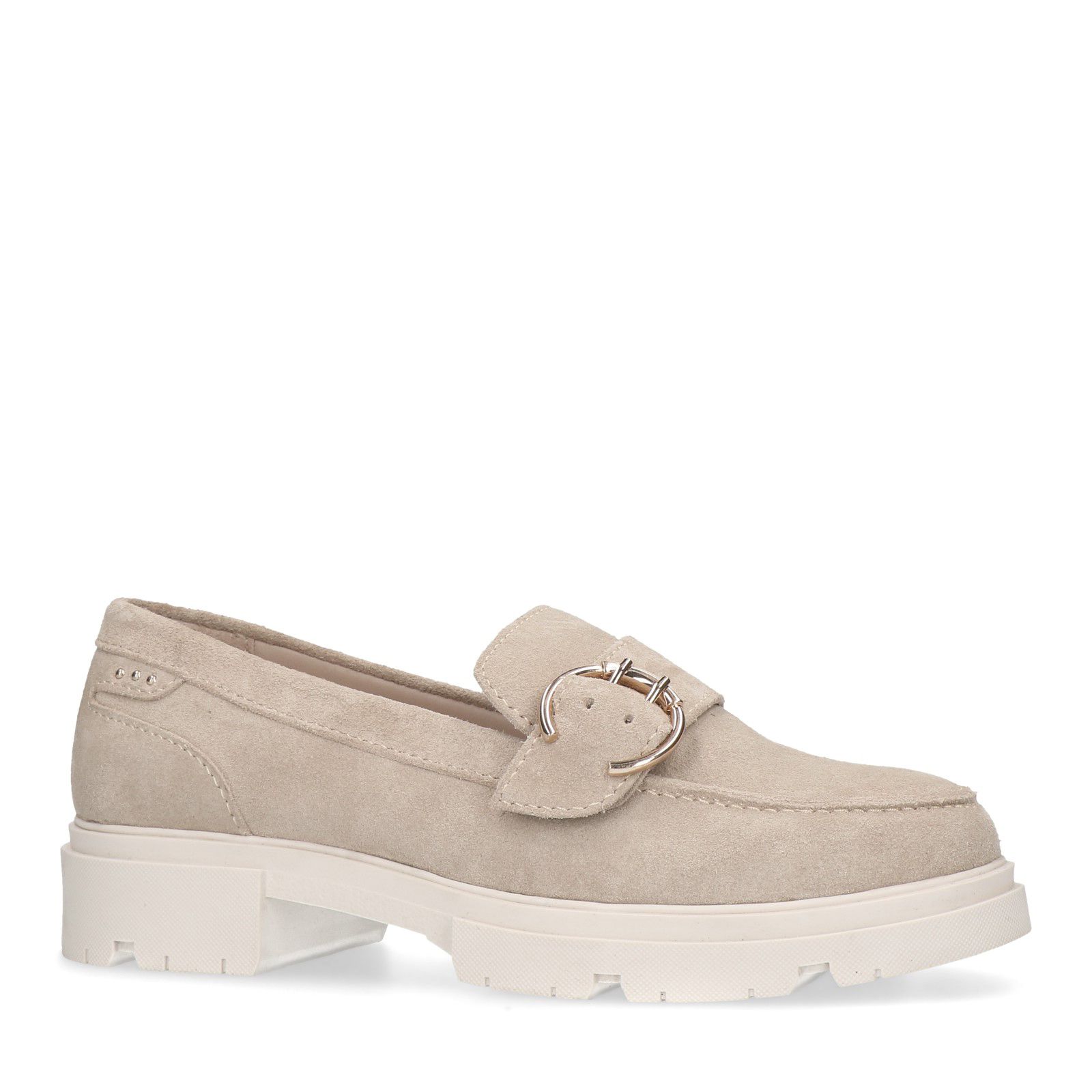 Beige suède loafers met gesp - Dames | MANFIELD
