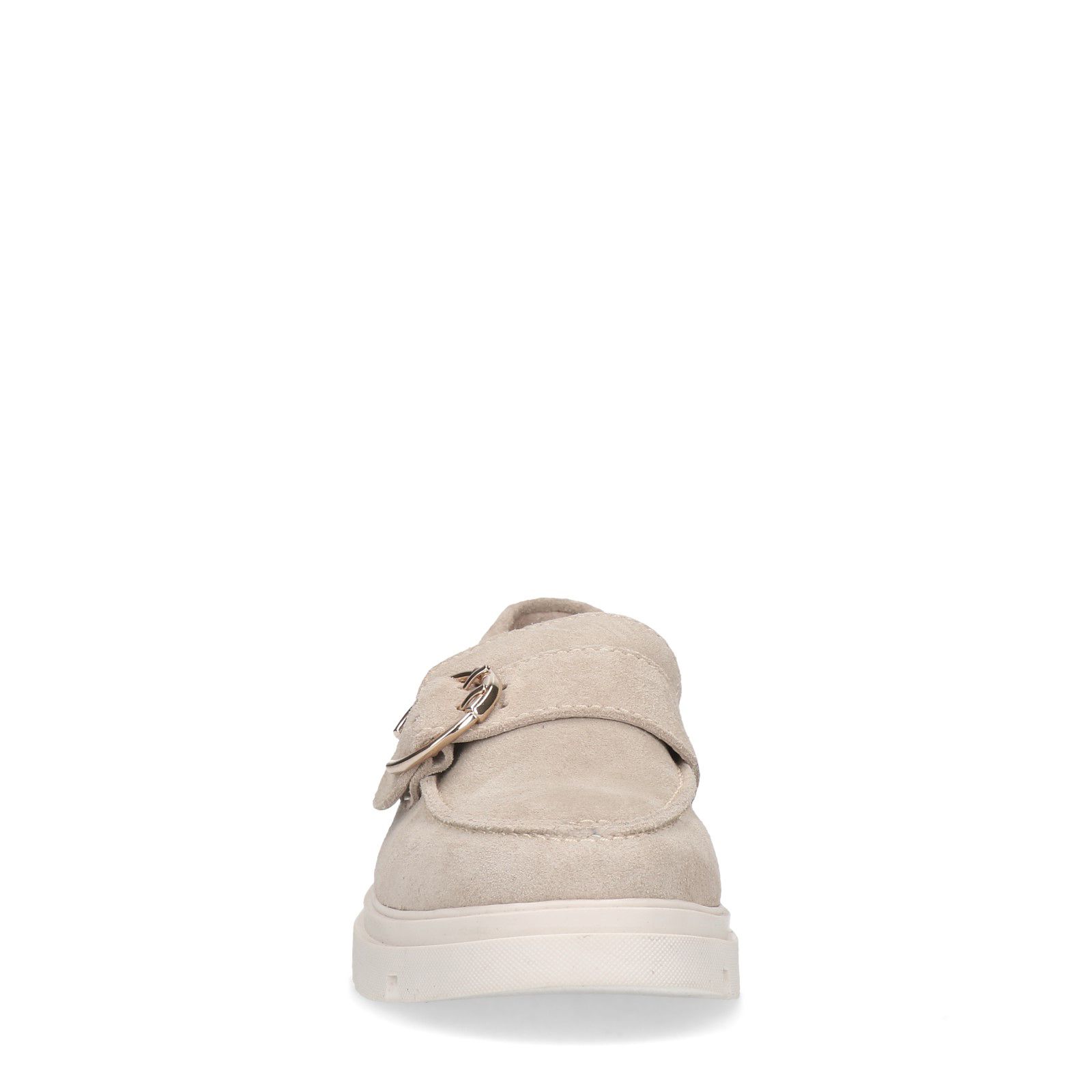 Beige suède loafers met gesp - Dames | MANFIELD