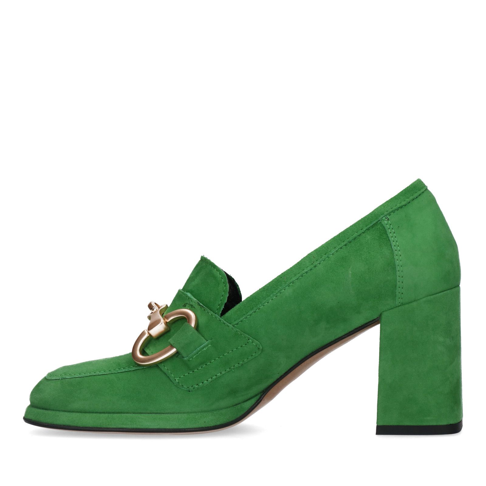 Groene suède pumps met goudkleurige details - Dames | MANFIELD