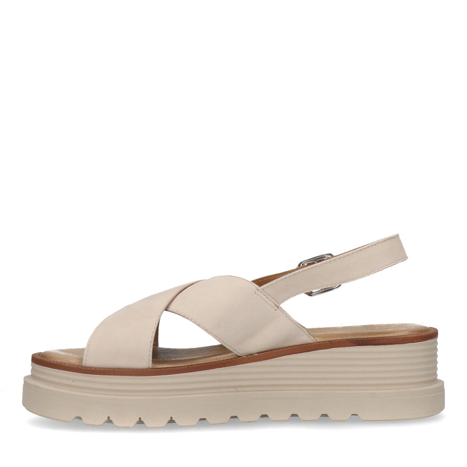 Beige leren sandalen plateauzool - Dames | MANFIELD