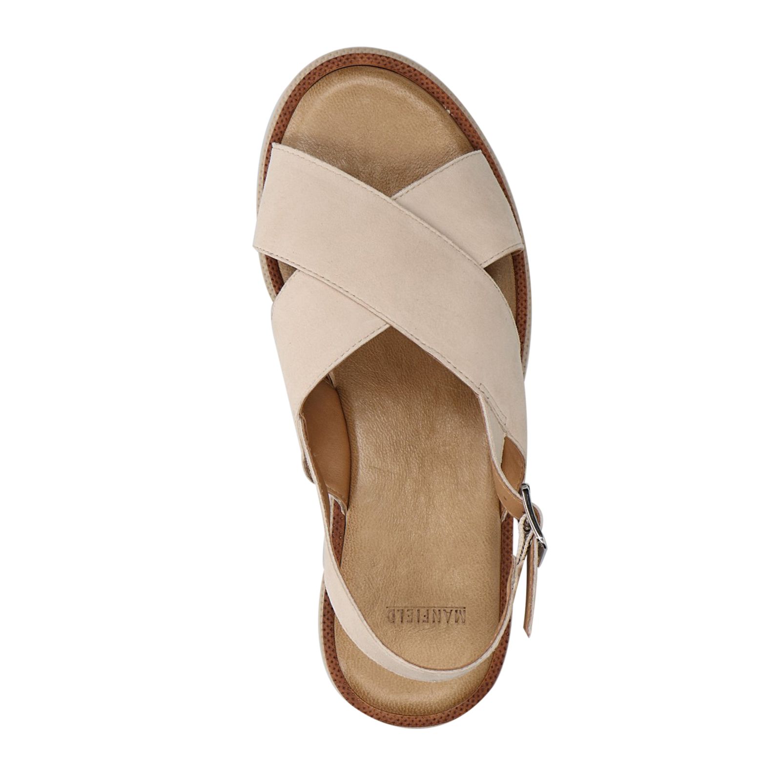 Beige leren sandalen plateauzool - Dames | MANFIELD
