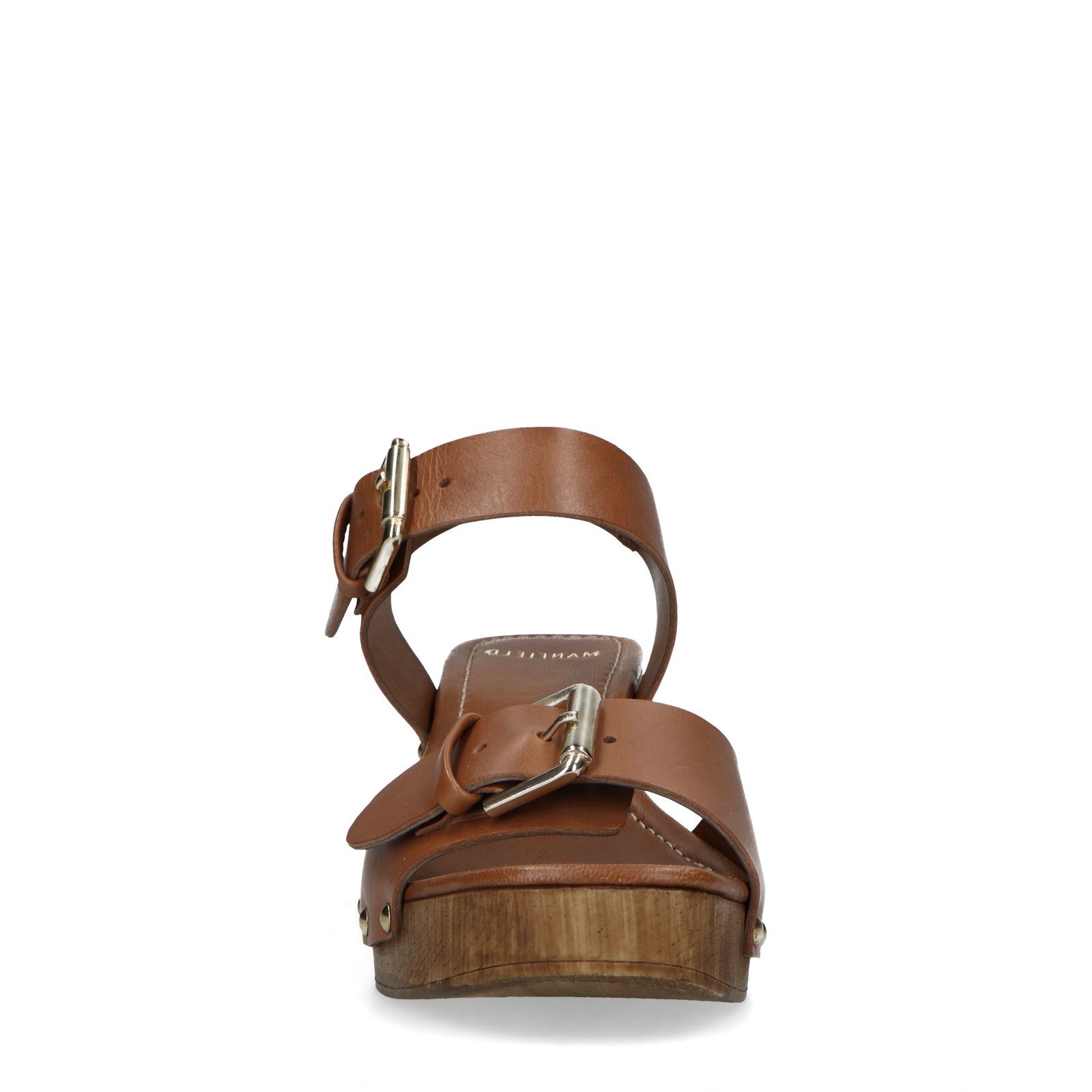 Cognac leren sandalen met blokhak - Dames | MANFIELD