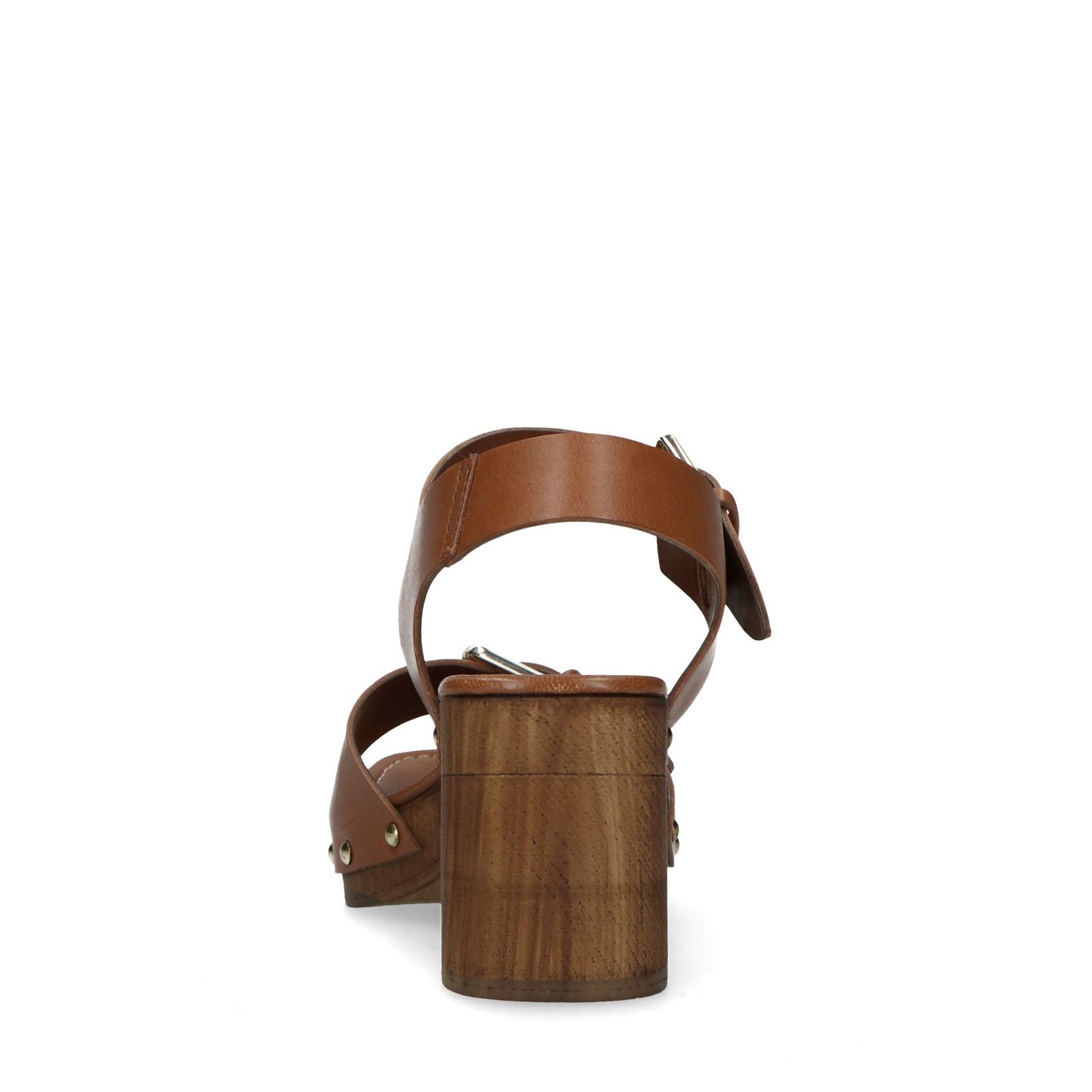 Cognac leren sandalen met blokhak - Dames | MANFIELD