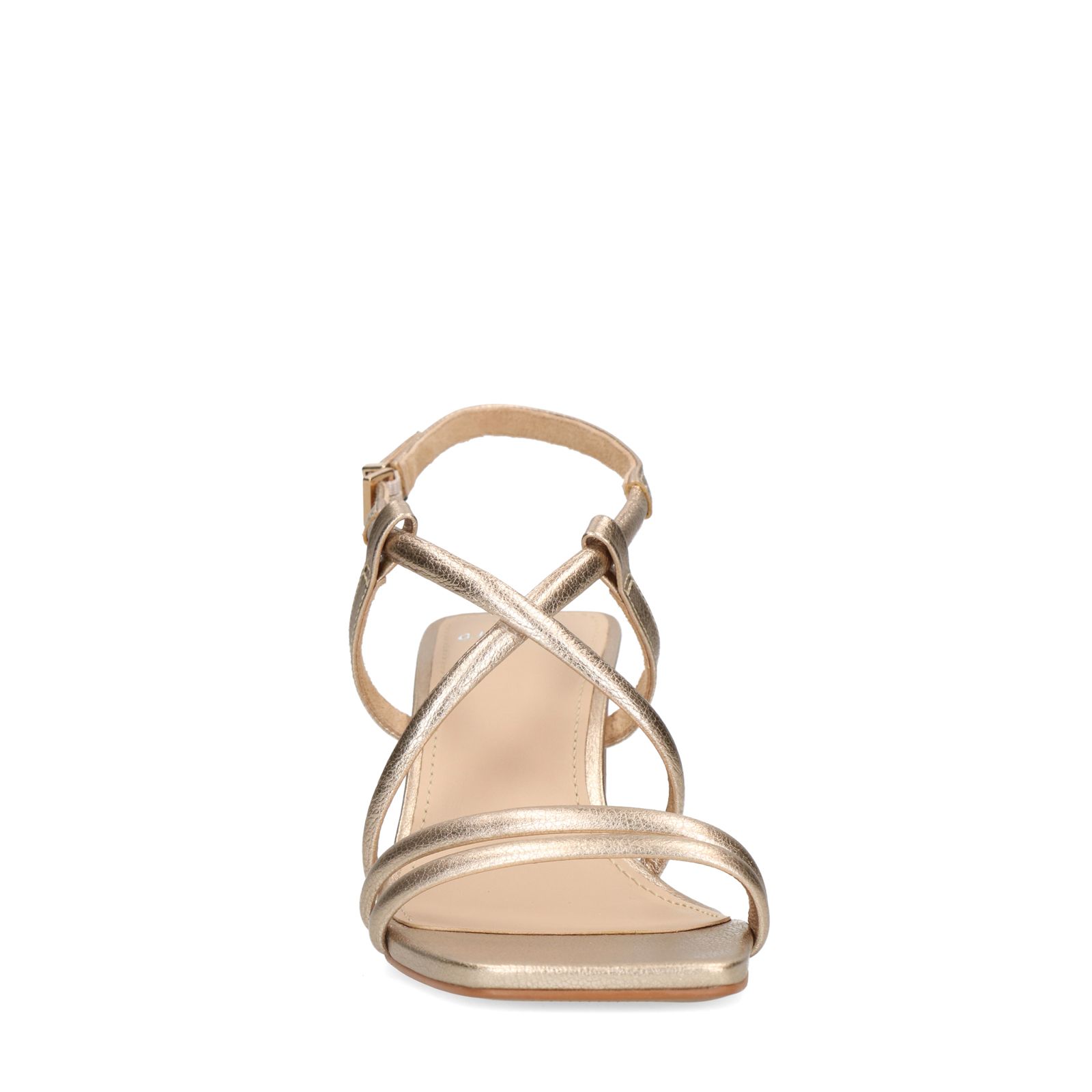 Goudkleurige leren sandalen met hak - Dames | MANFIELD