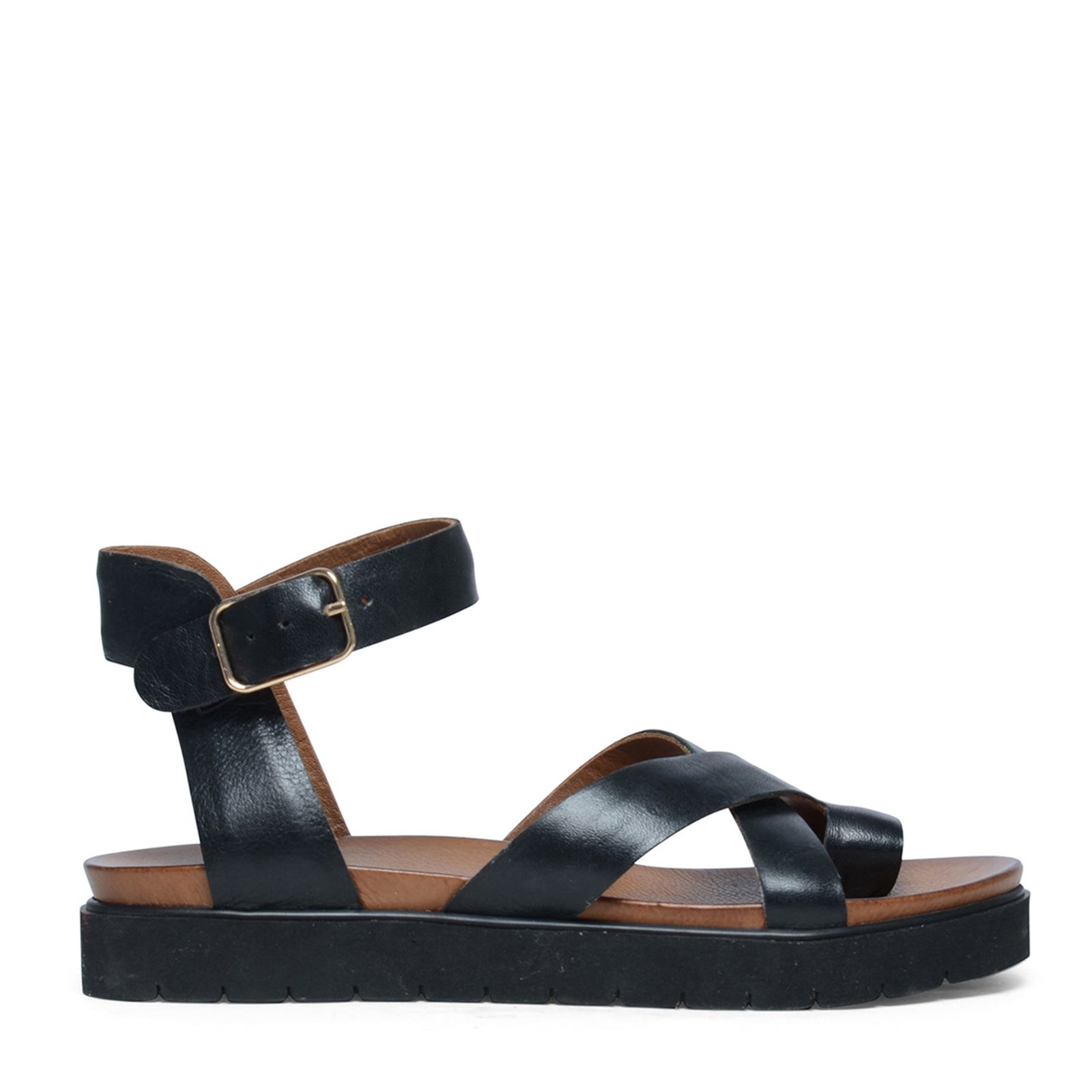 Plateau Manfield Met Leren Gespsluiting Zwart Dames Sandalen fYvvnZd
