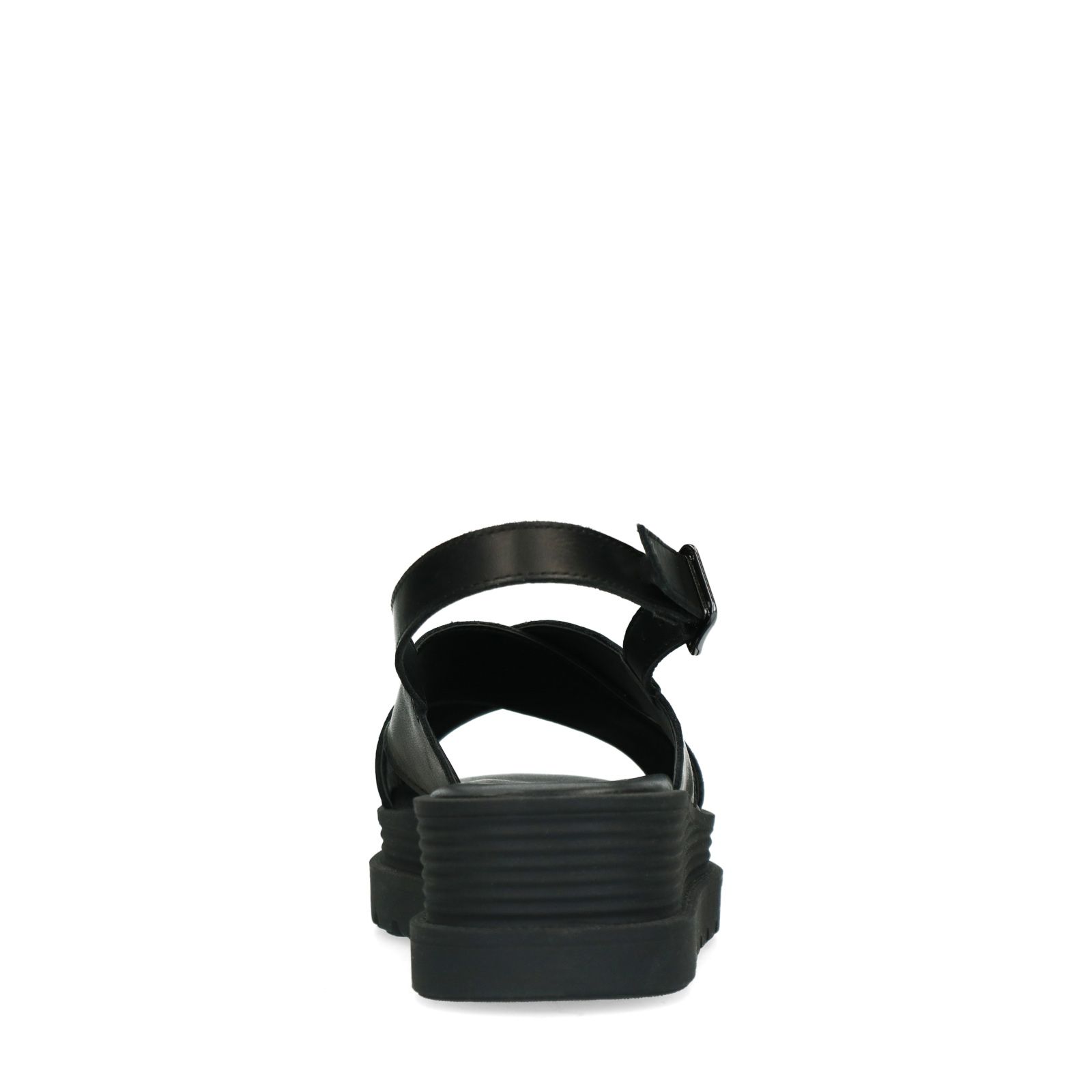 Zwarte leren sandalen met plateauzool - Dames | MANFIELD