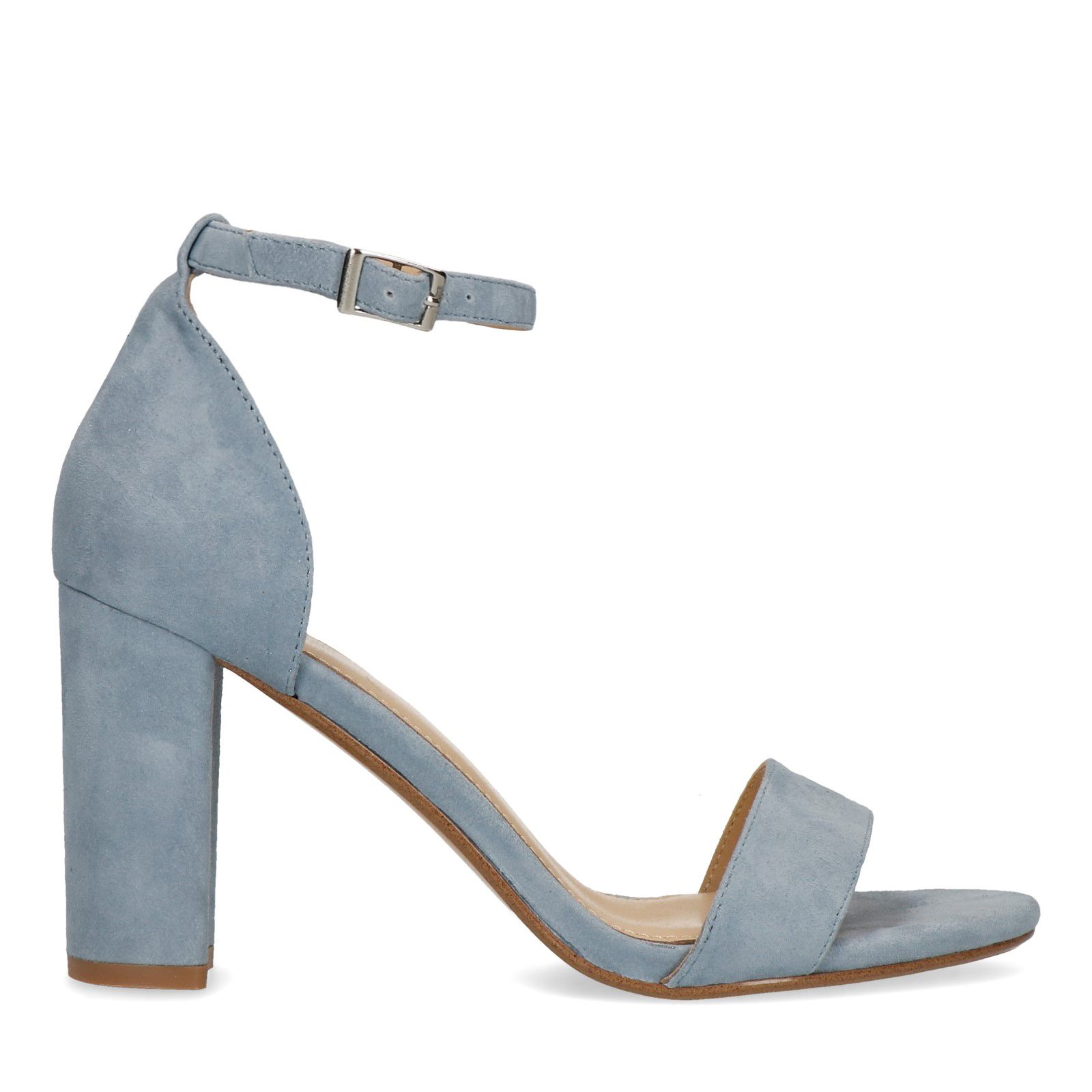 Lichtblauwe suède sandalen met hak - Dames | MANFIELD