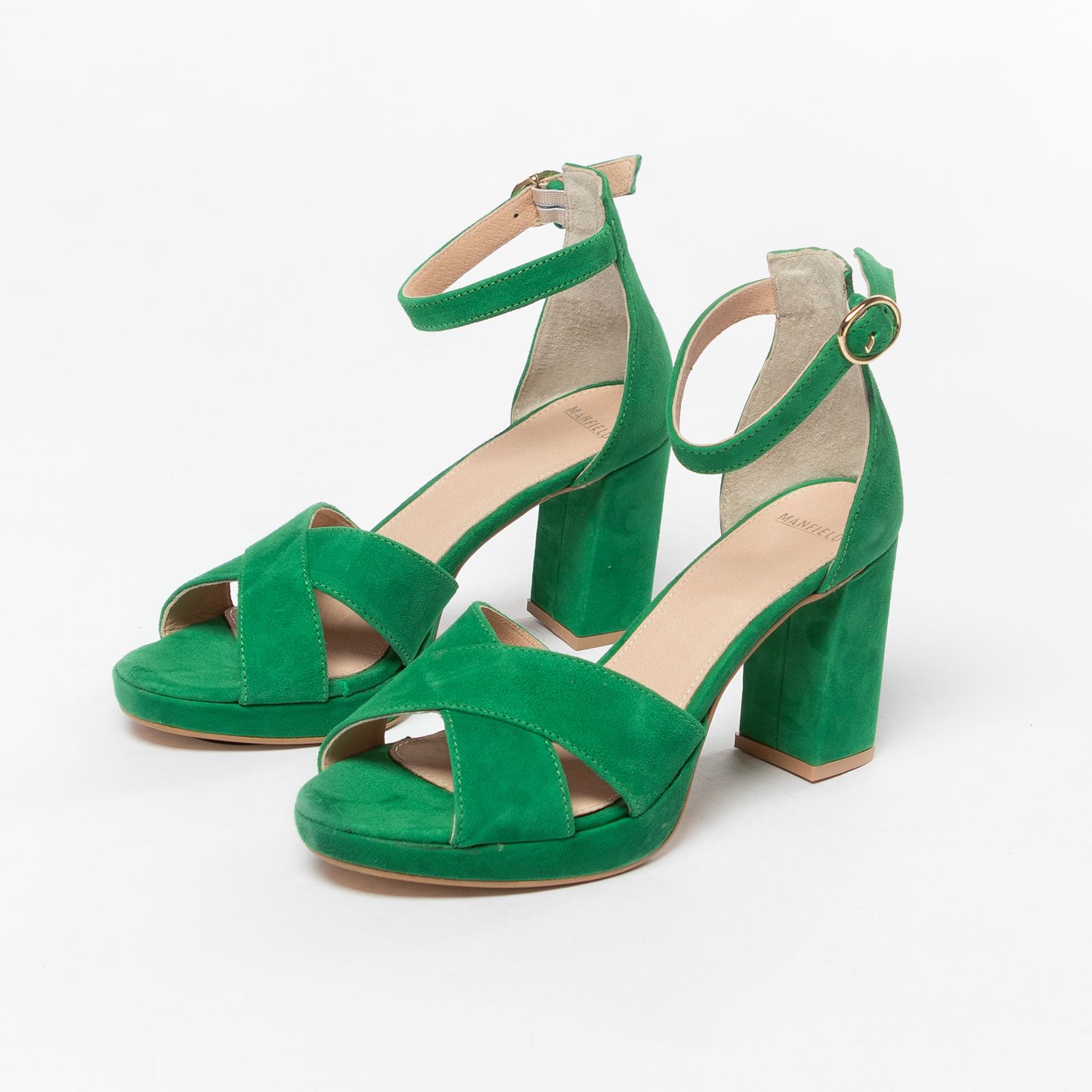 Groene suède sandalen met hak - Dames | MANFIELD