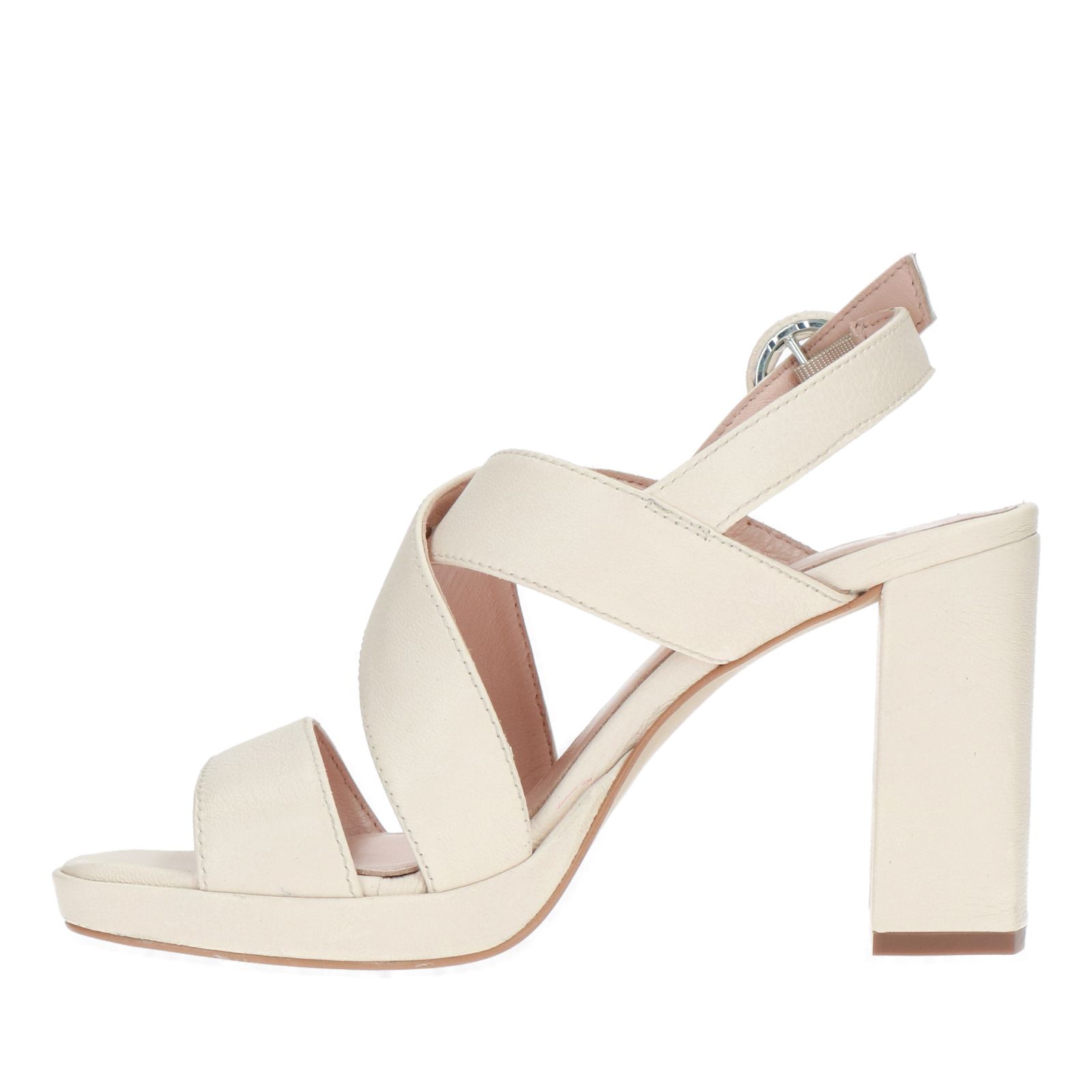 Off white leren sandalen met hak - Dames | MANFIELD