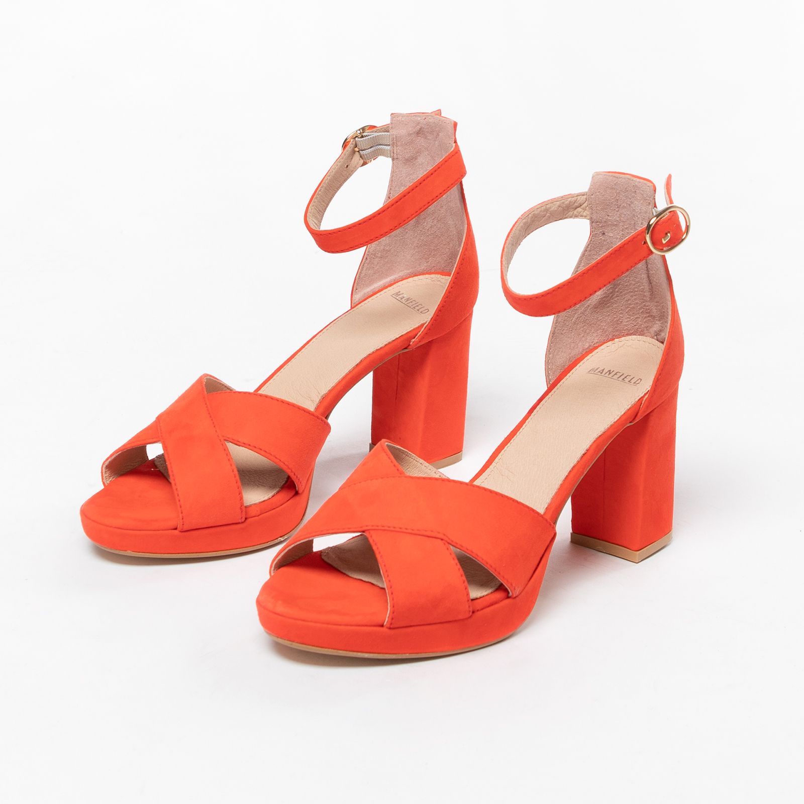 Oranje suède sandalen met hak - Dames | MANFIELD