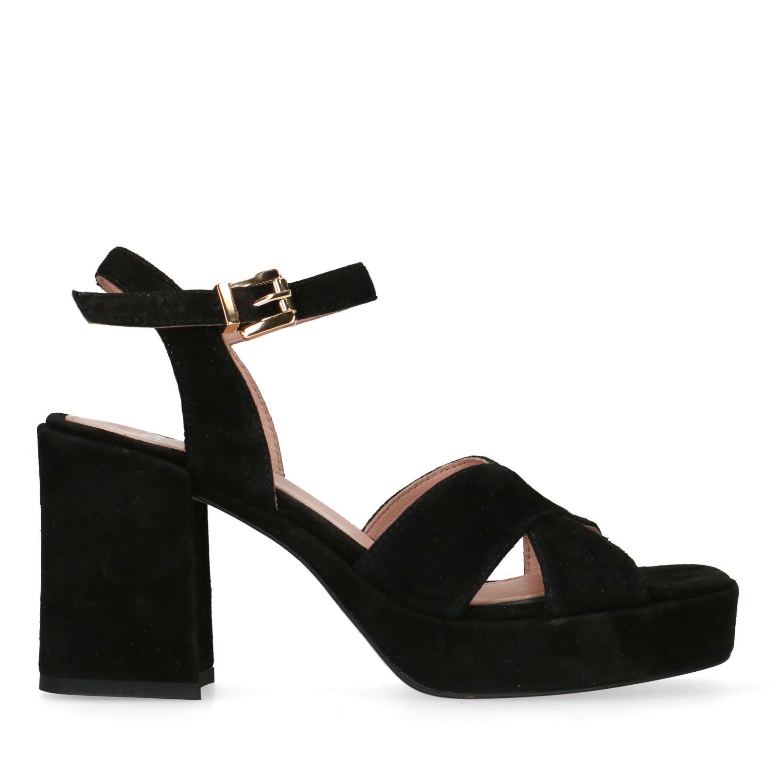 Beige suède sandalen met hak - Dames | MANFIELD