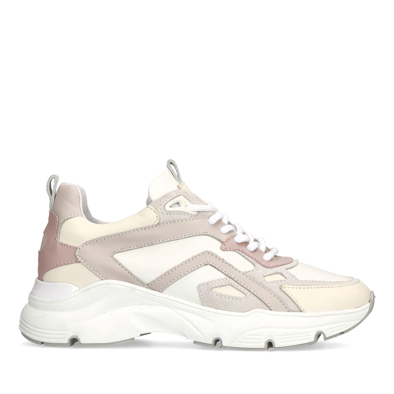 Beige leren dad sneakers - Dames | MANFIELD
