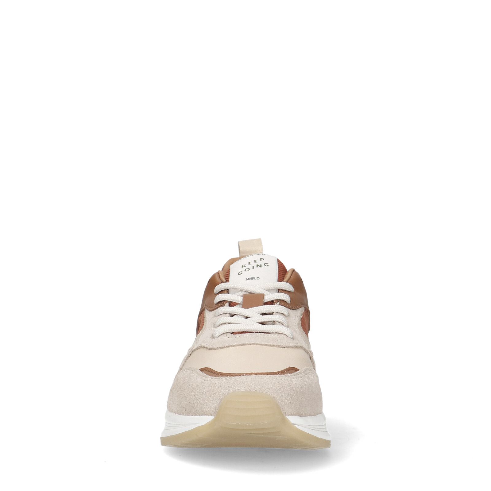 Beige leren sneakers met gekleurde details - Dames | MANFIELD