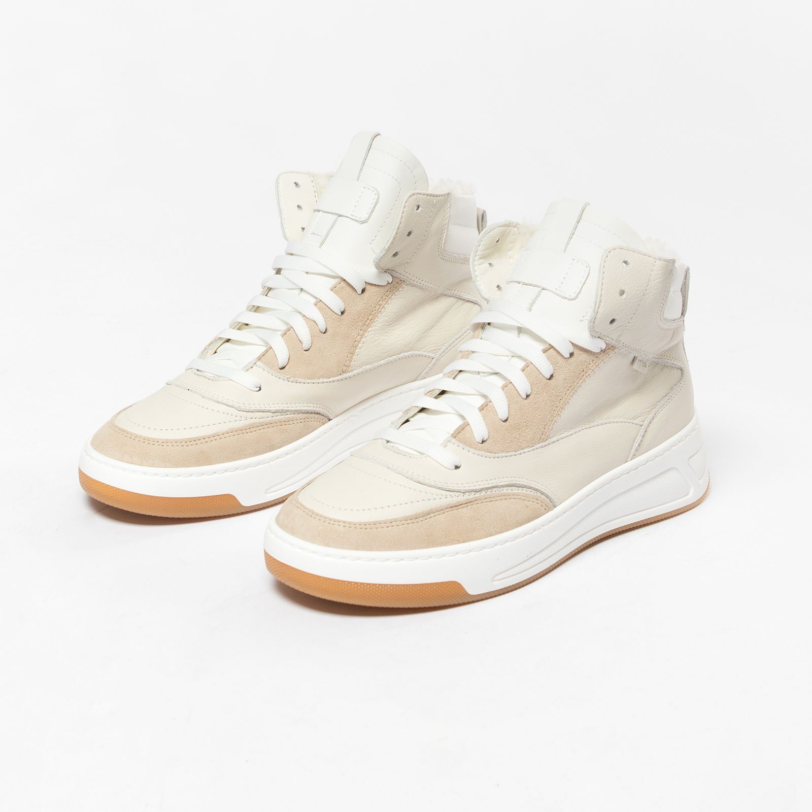 Beige hoge sneakers met bont - Dames | MANFIELD