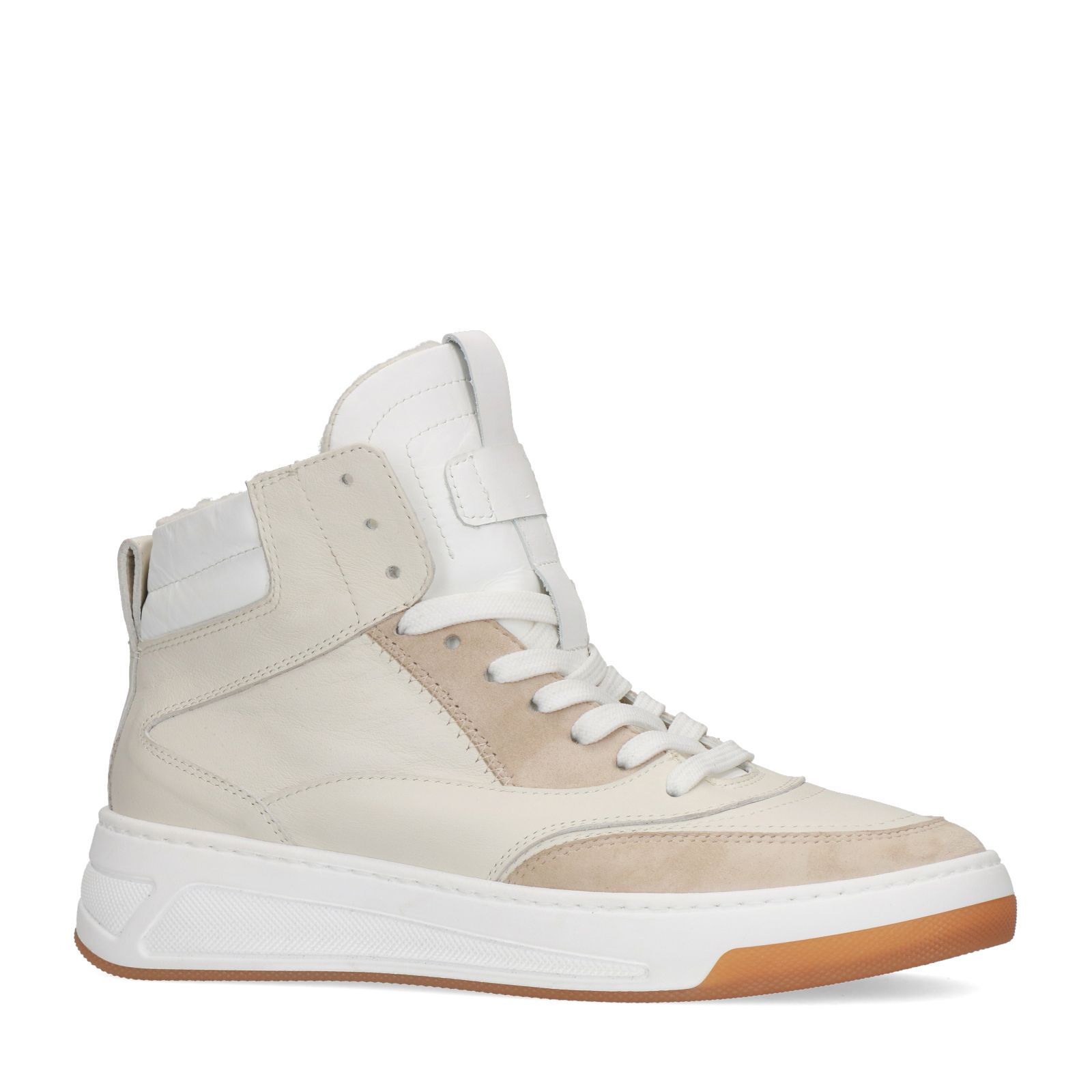 Beige hoge sneakers met bont - Dames | MANFIELD