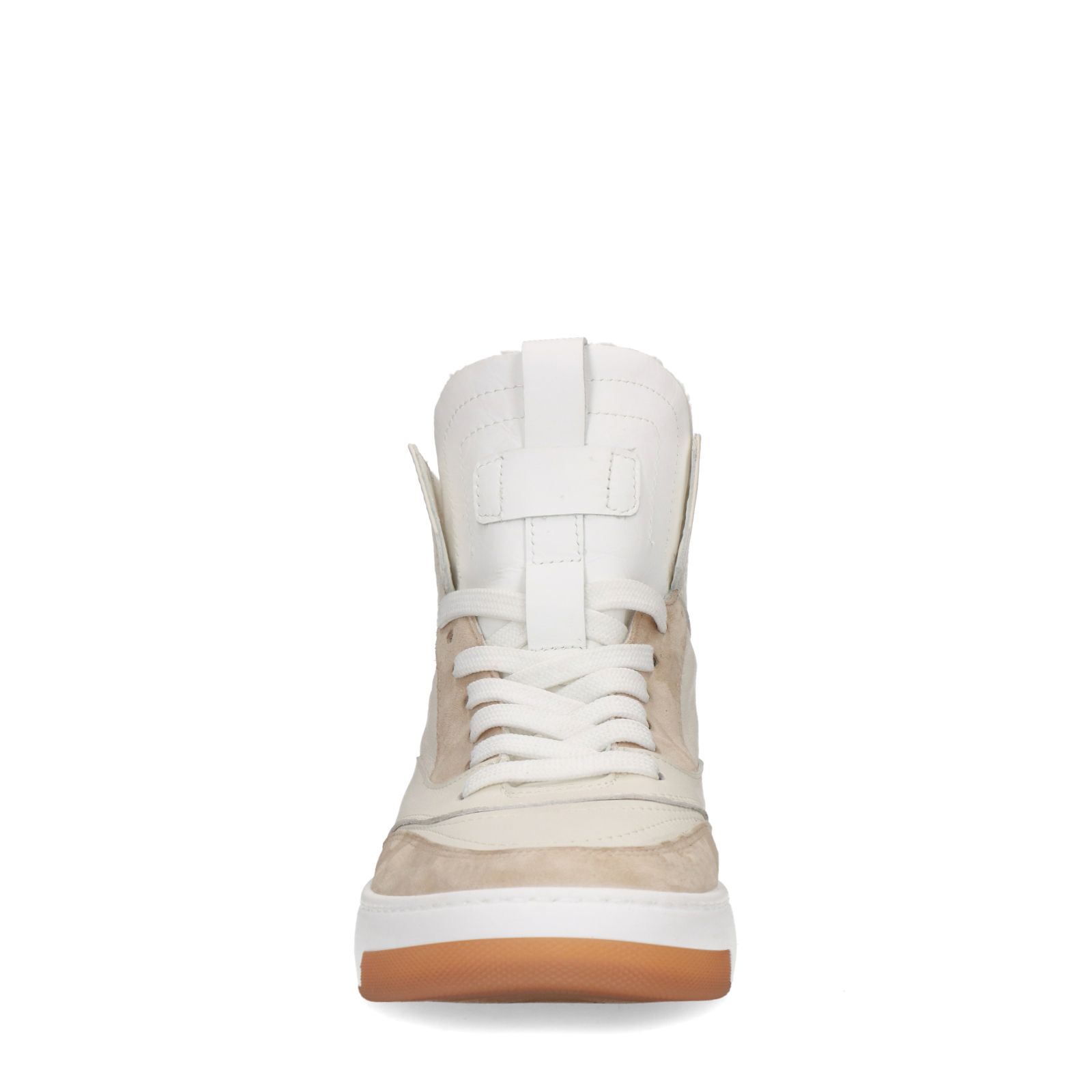 Beige hoge sneakers met bont - Dames | MANFIELD