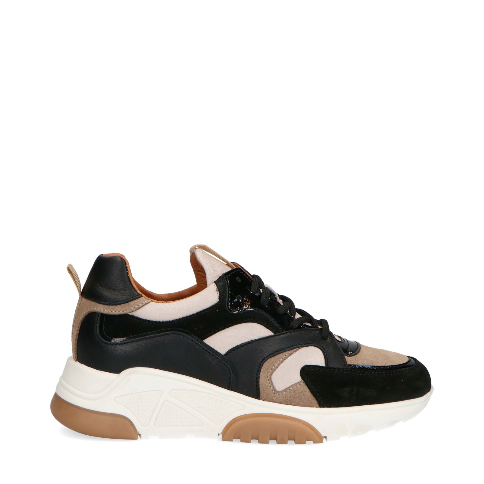 Bruine dad sneakers met gekleurde details en lakleer - Dames | MANFIELD