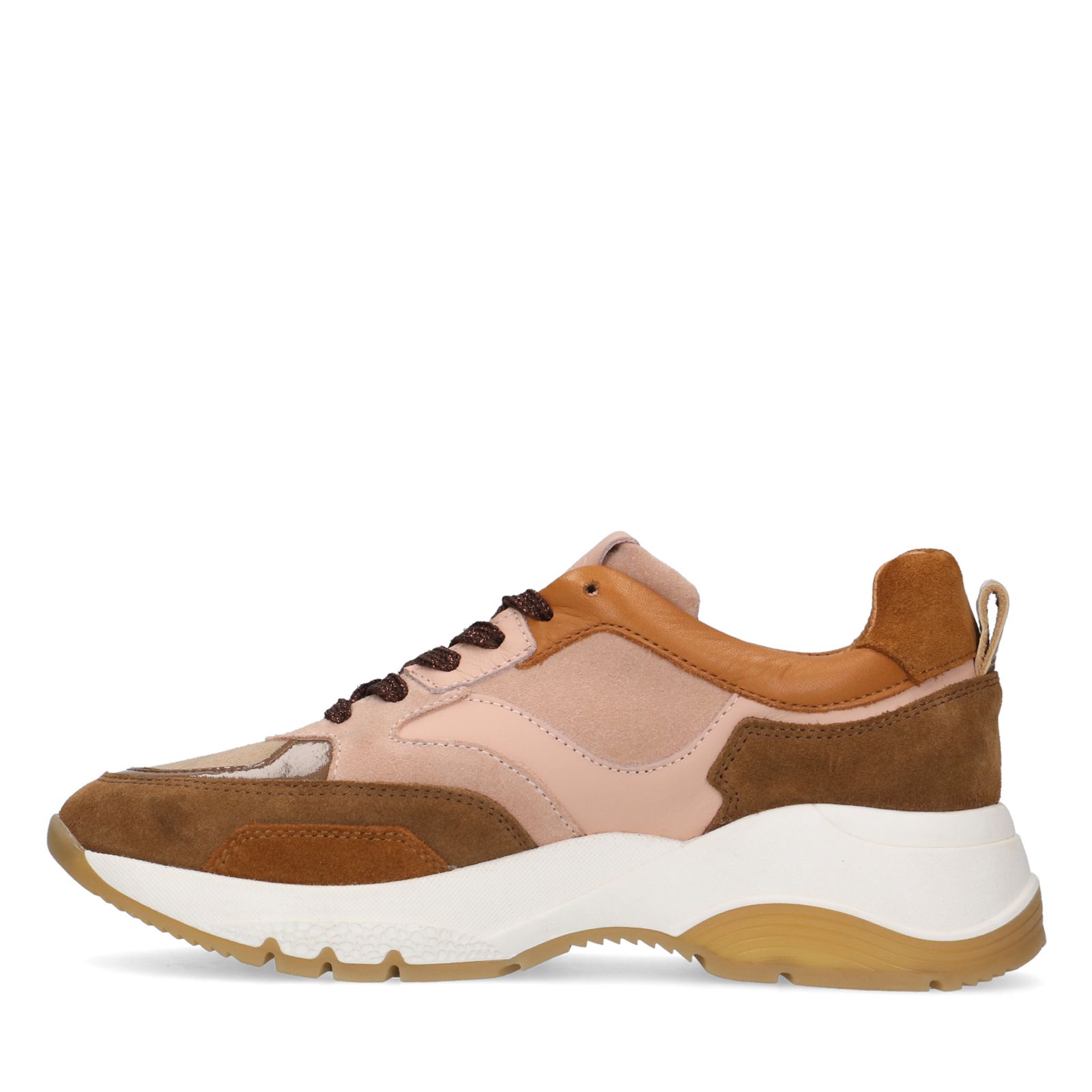 Bruine suede sneakers met gekleurde details - Dames | MANFIELD