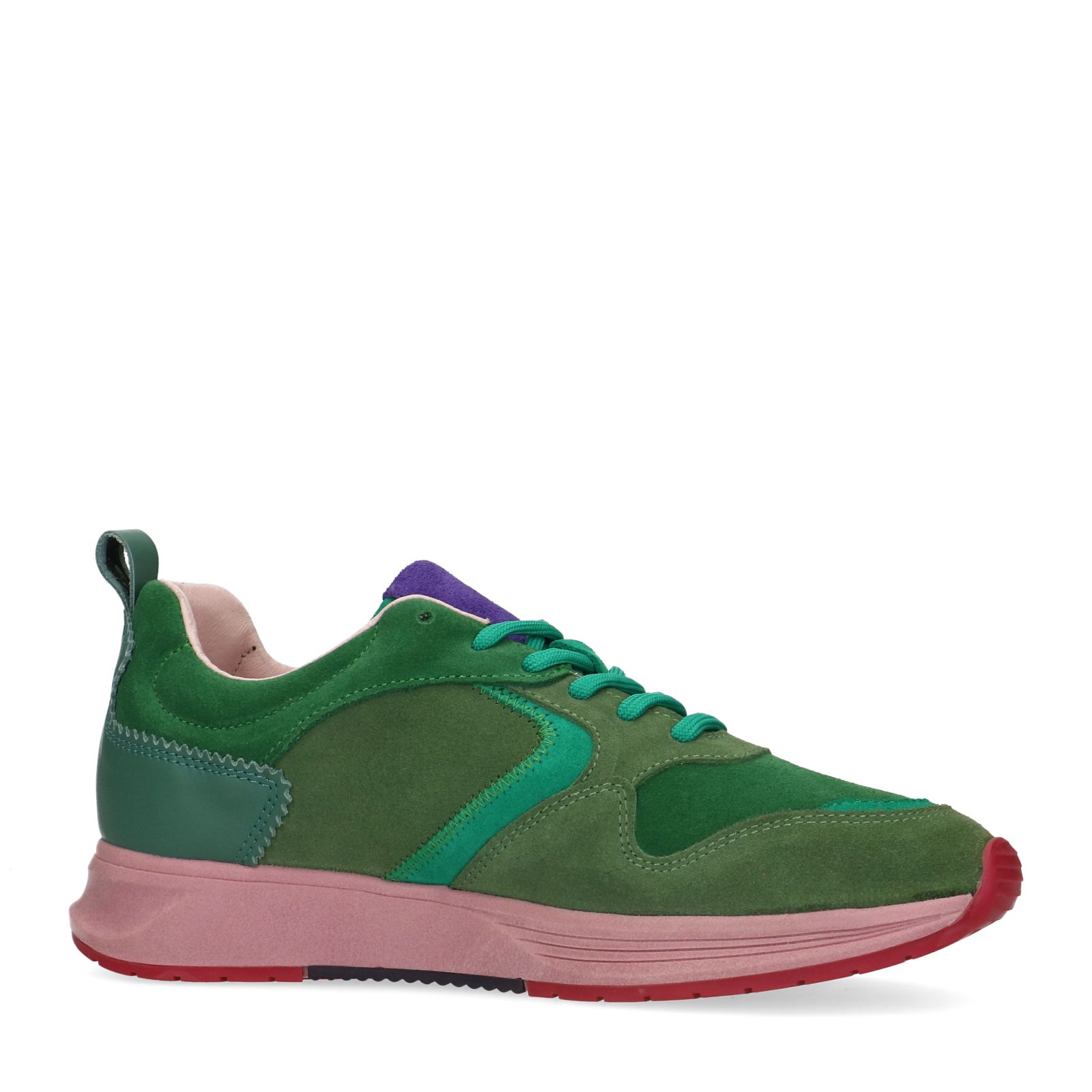 Groene suède sneakers met roze zool - Dames | MANFIELD