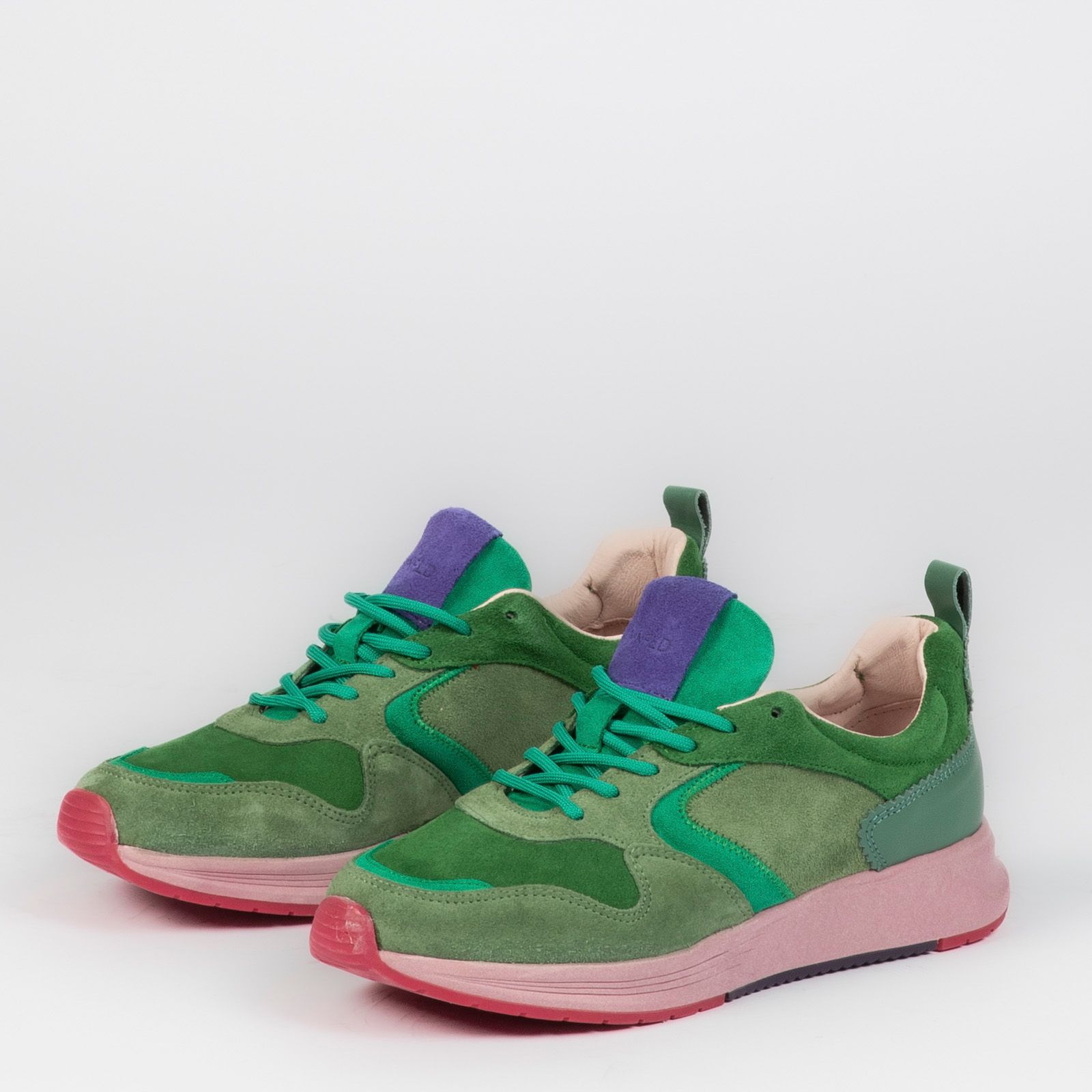 Groene sneakers met roze zool - Dames | MANFIELD