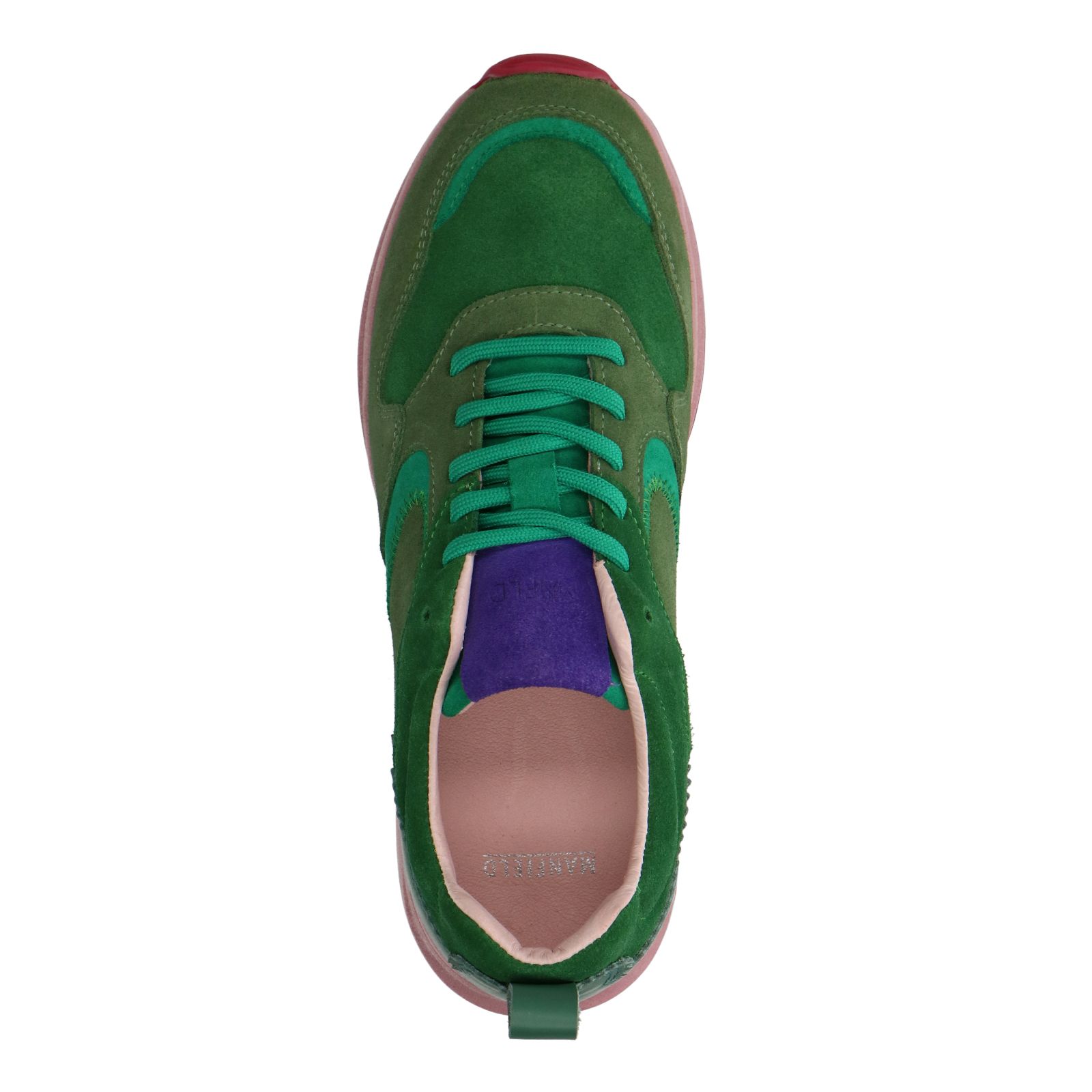 Groene suède sneakers met roze zool - Dames | MANFIELD
