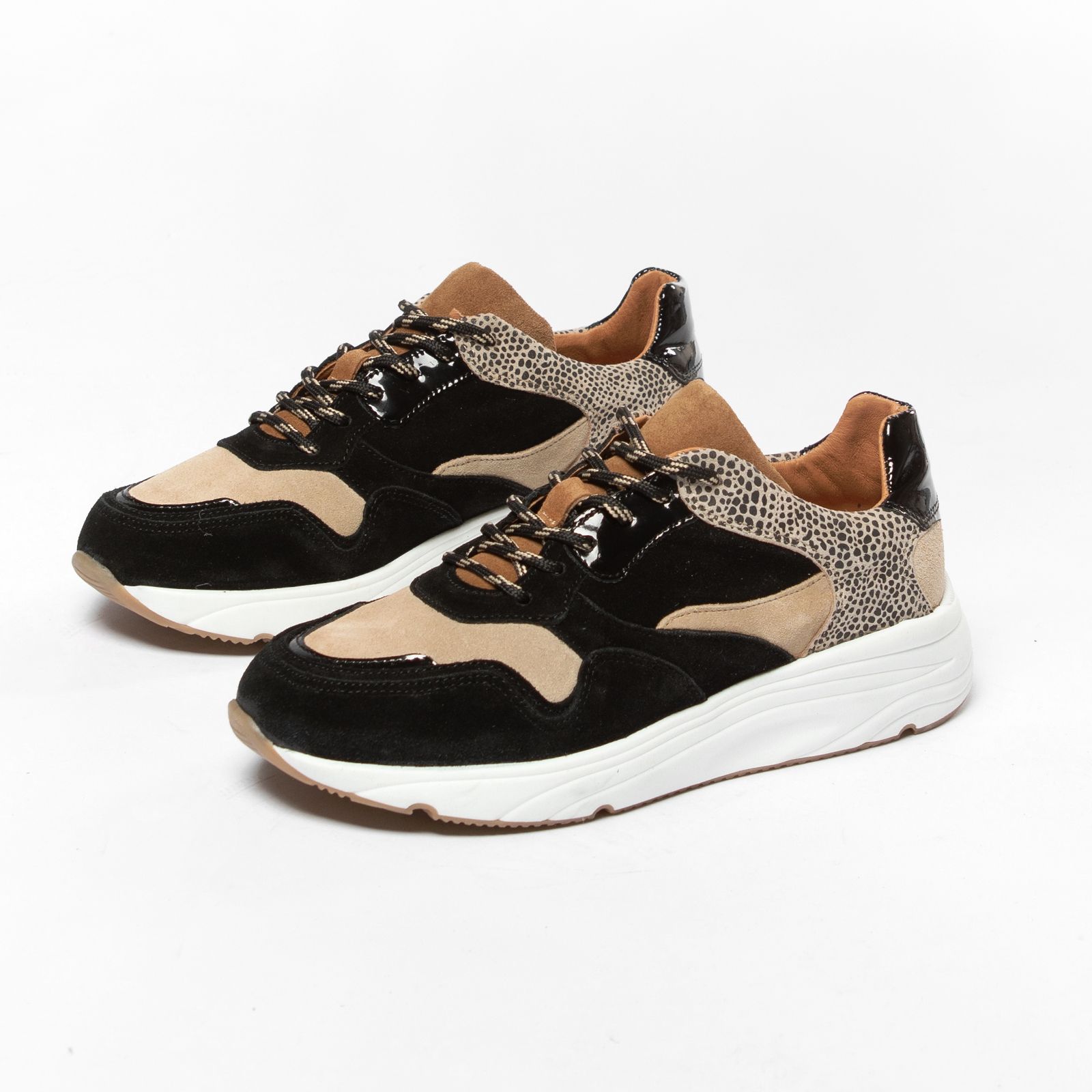 Zwarte sneakers met crocoprint - Dames | MANFIELD