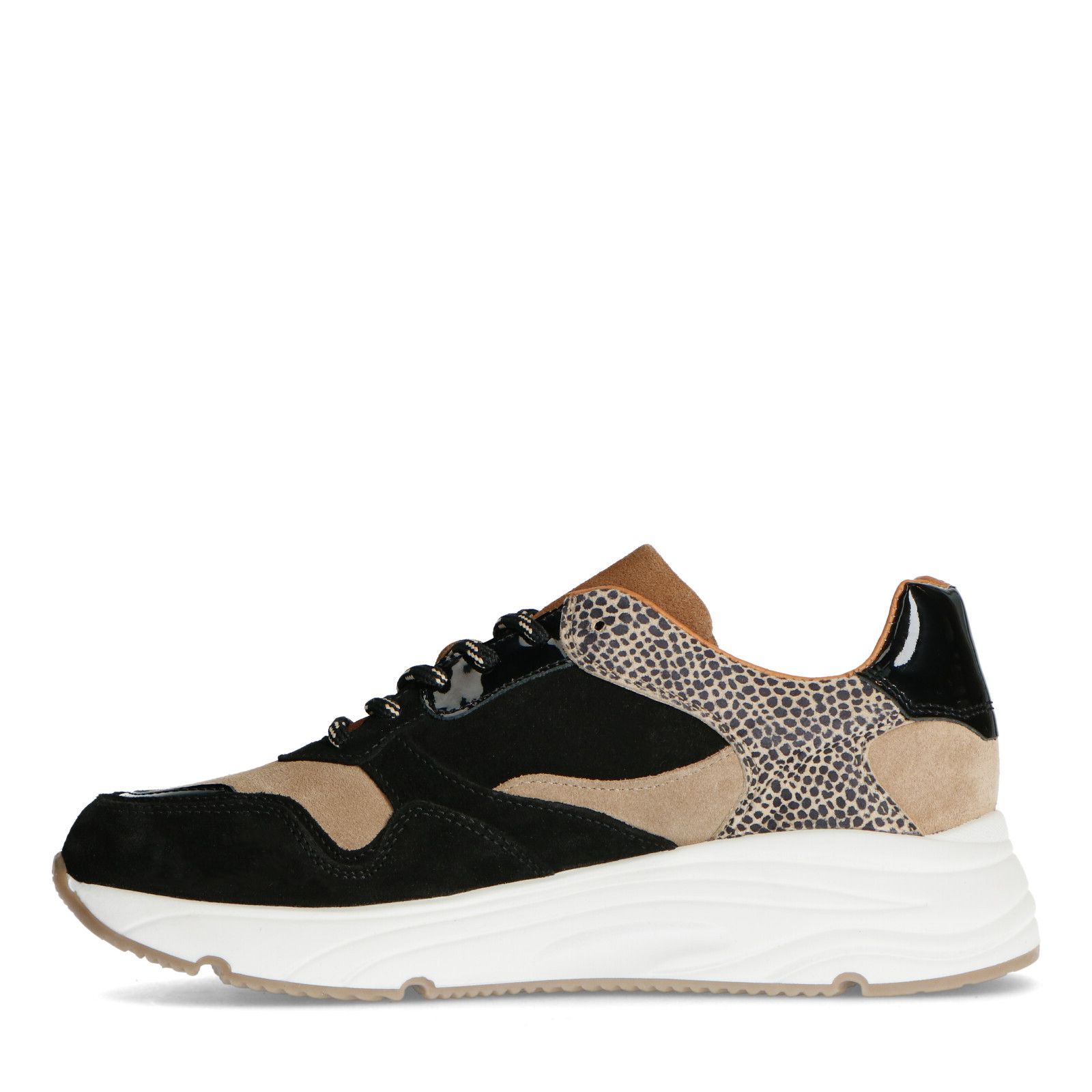 Zwarte lage sneakers met cheetahprint - Dames | MANFIELD