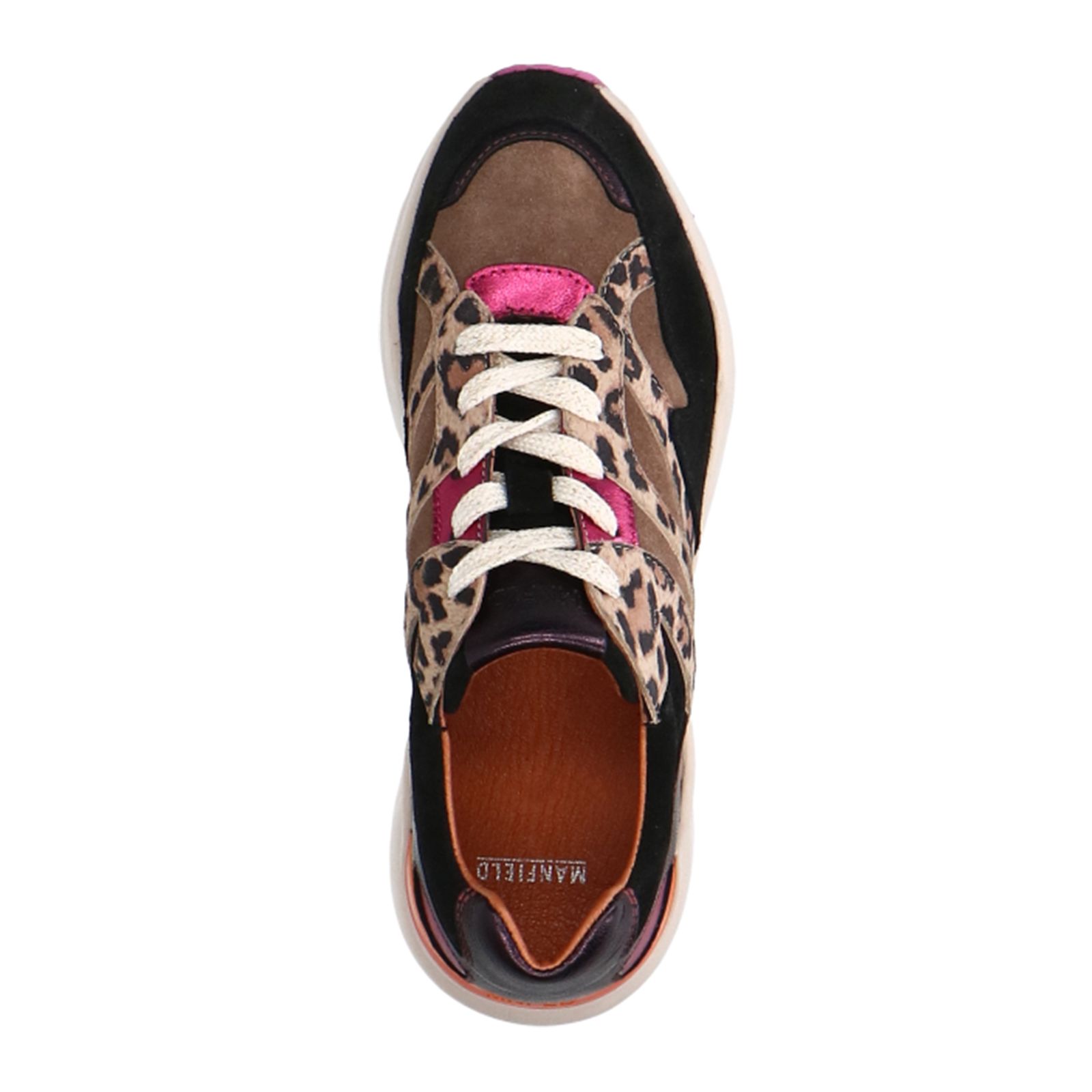 Zwarte leren sneakers met su de details Dames MANFIELD