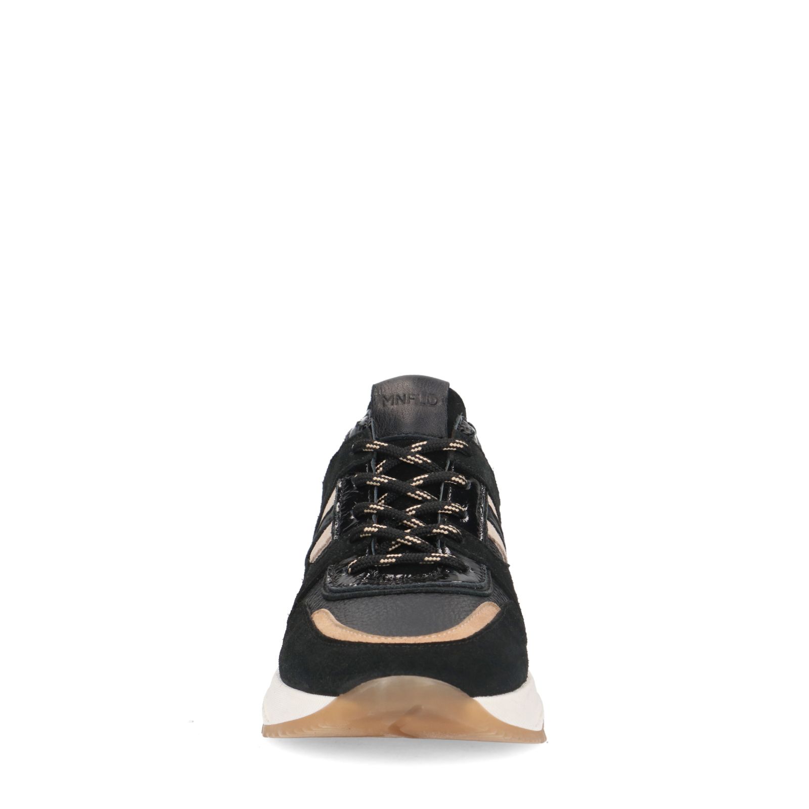 Manfield Dames Zwarte sneakers met details - Schoenen.nl