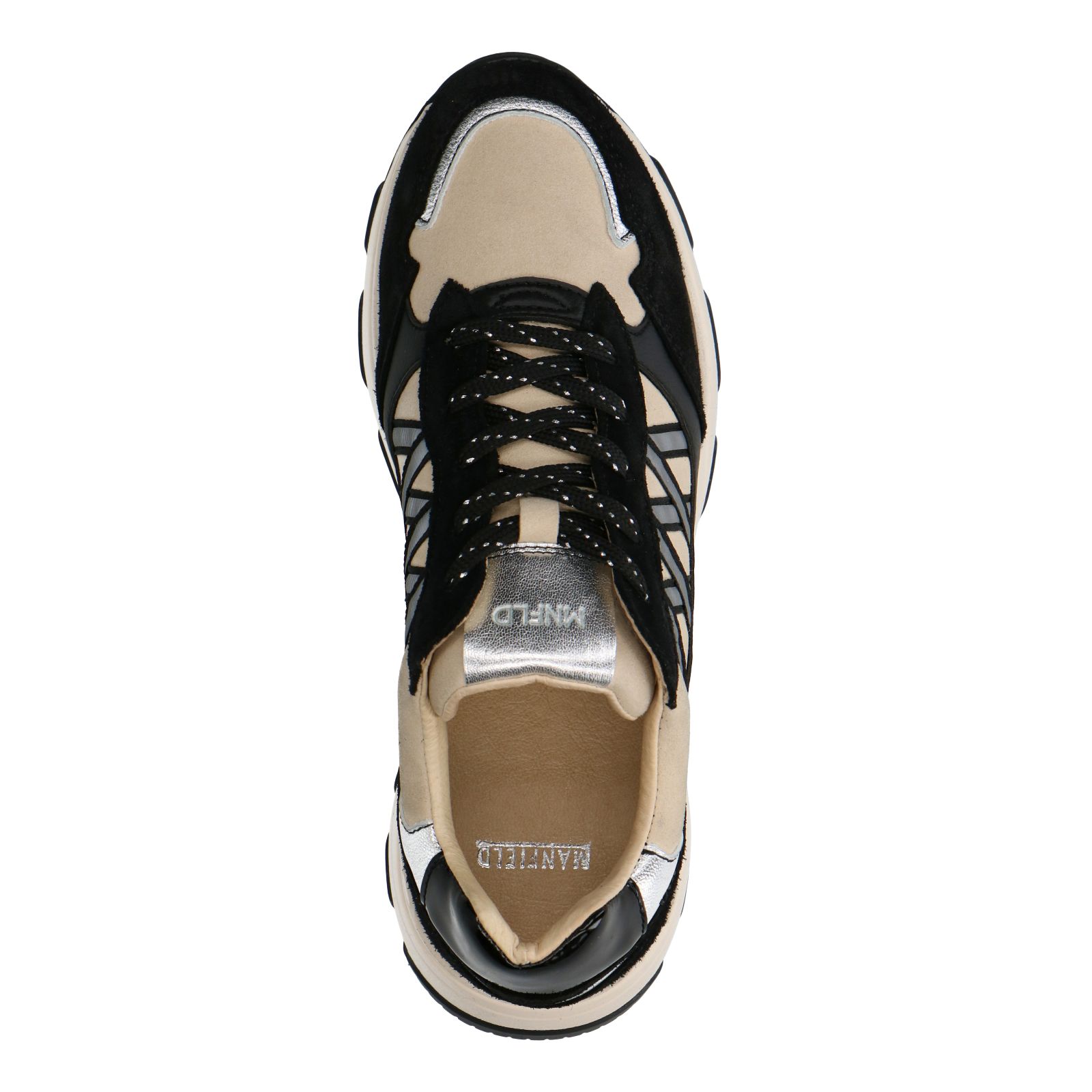 Zwarte leren sneakers met beige details - Dames | MANFIELD