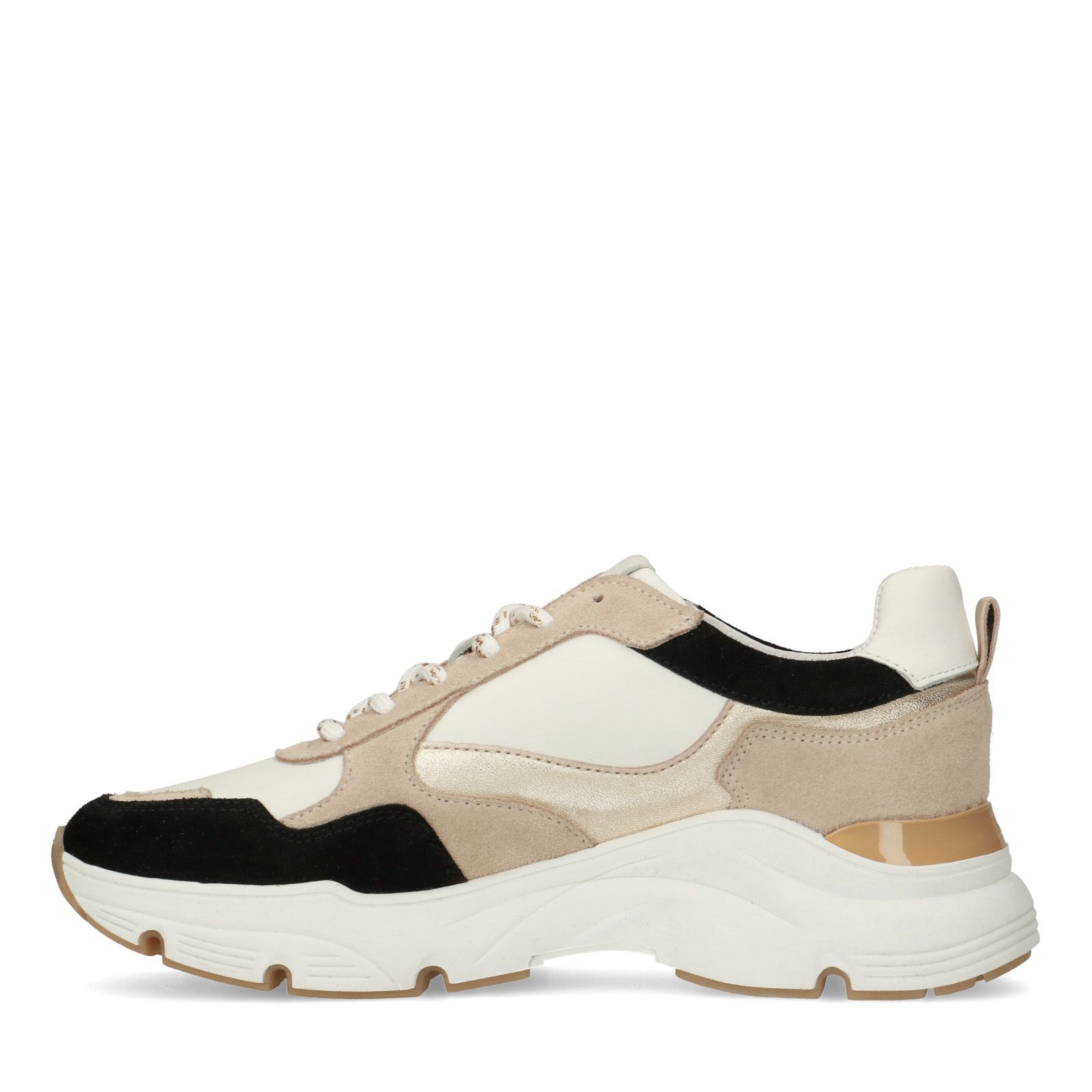 Zwarte leren sneakers met colorblocking - Dames | MANFIELD