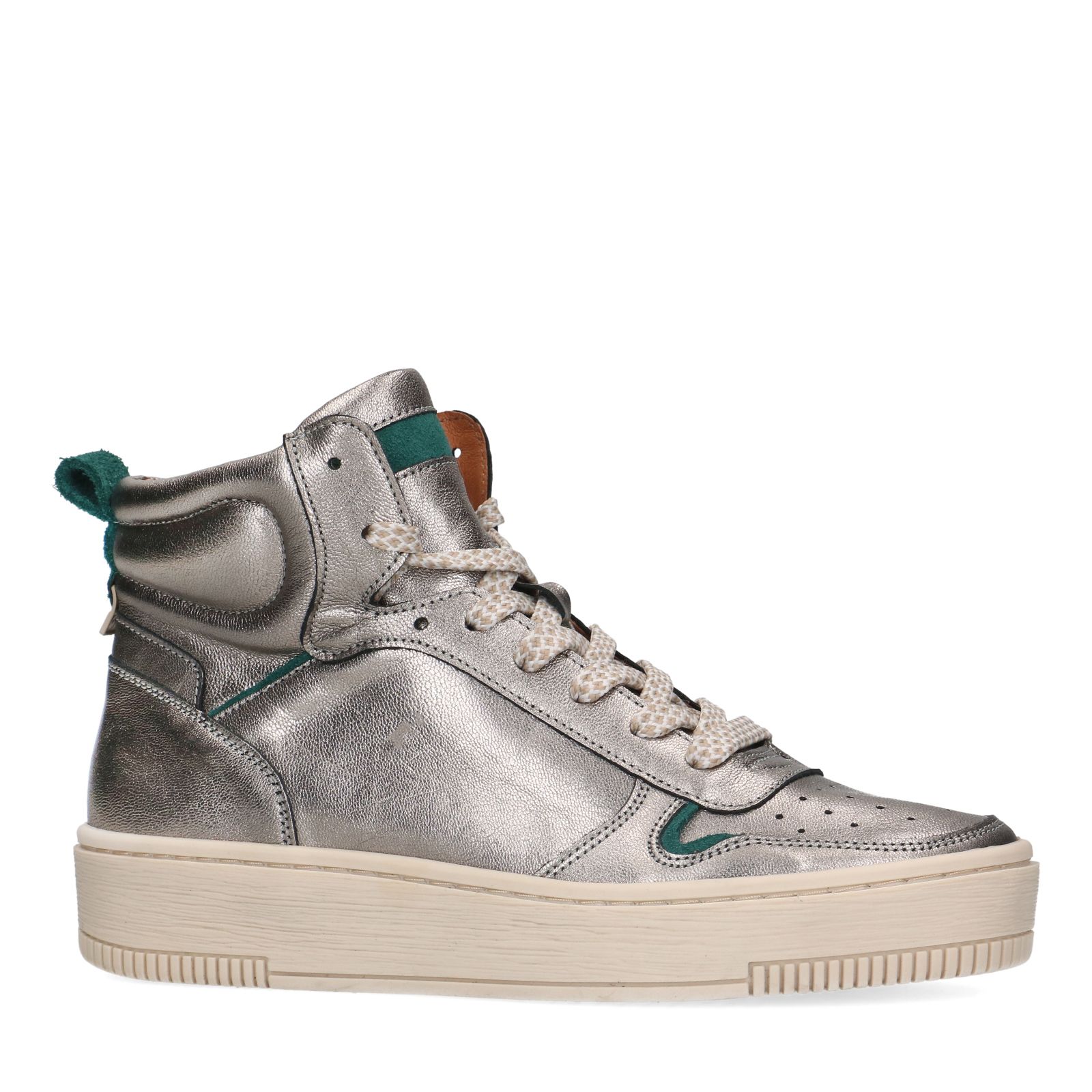 Zilverkleurige leren sneakers - Dames | MANFIELD
