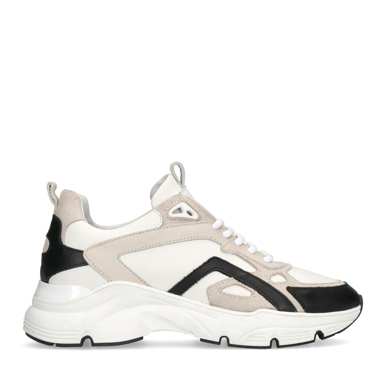 Witte leren sneakers met zwarte details - Dames | MANFIELD