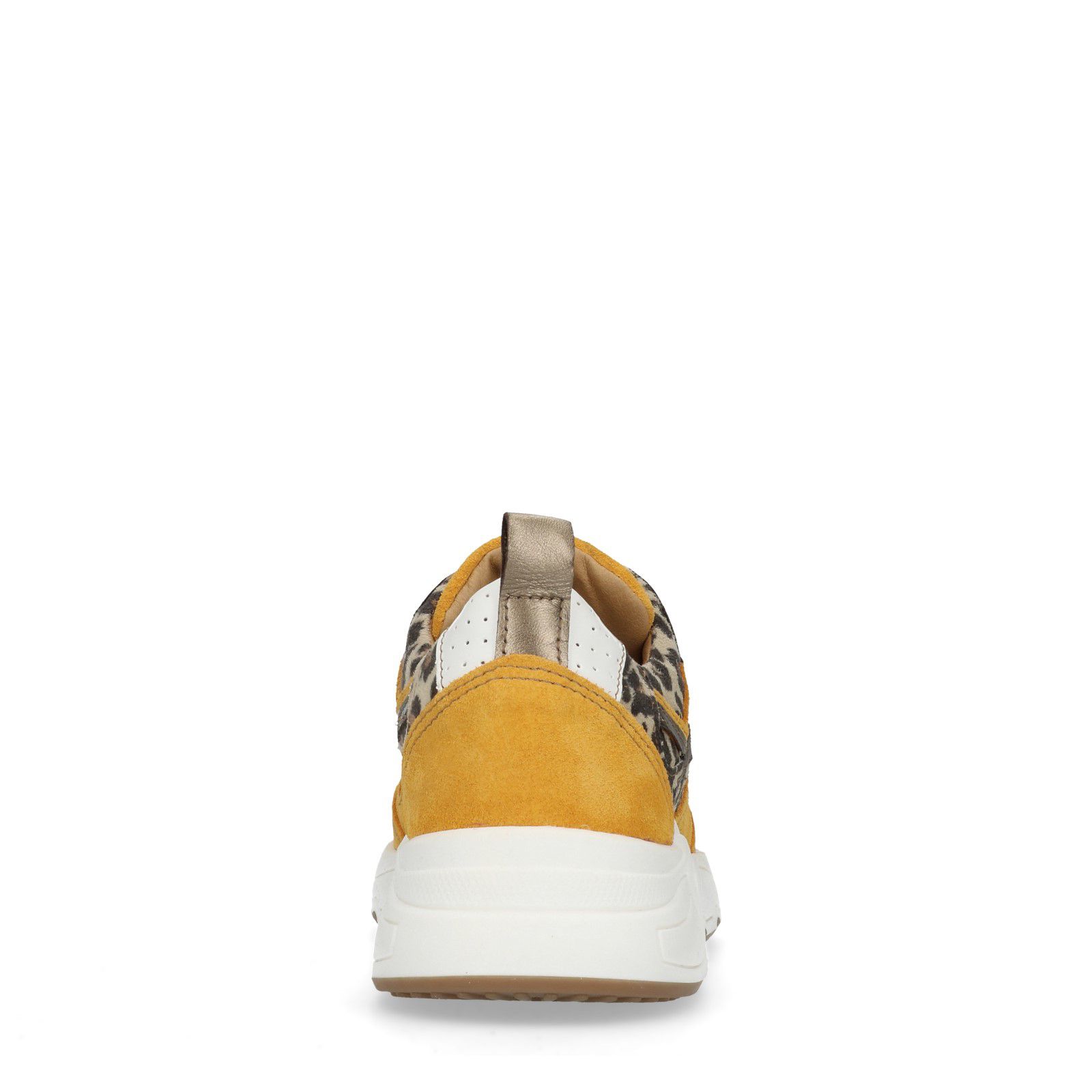 Witte sneakers met geel en panterprint detail - Dames | MANFIELD