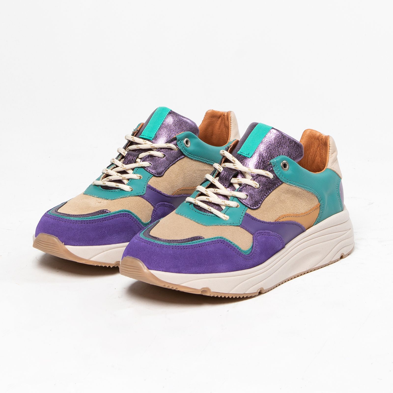Paarse suède sneakers met gekleurde details - Dames | MANFIELD