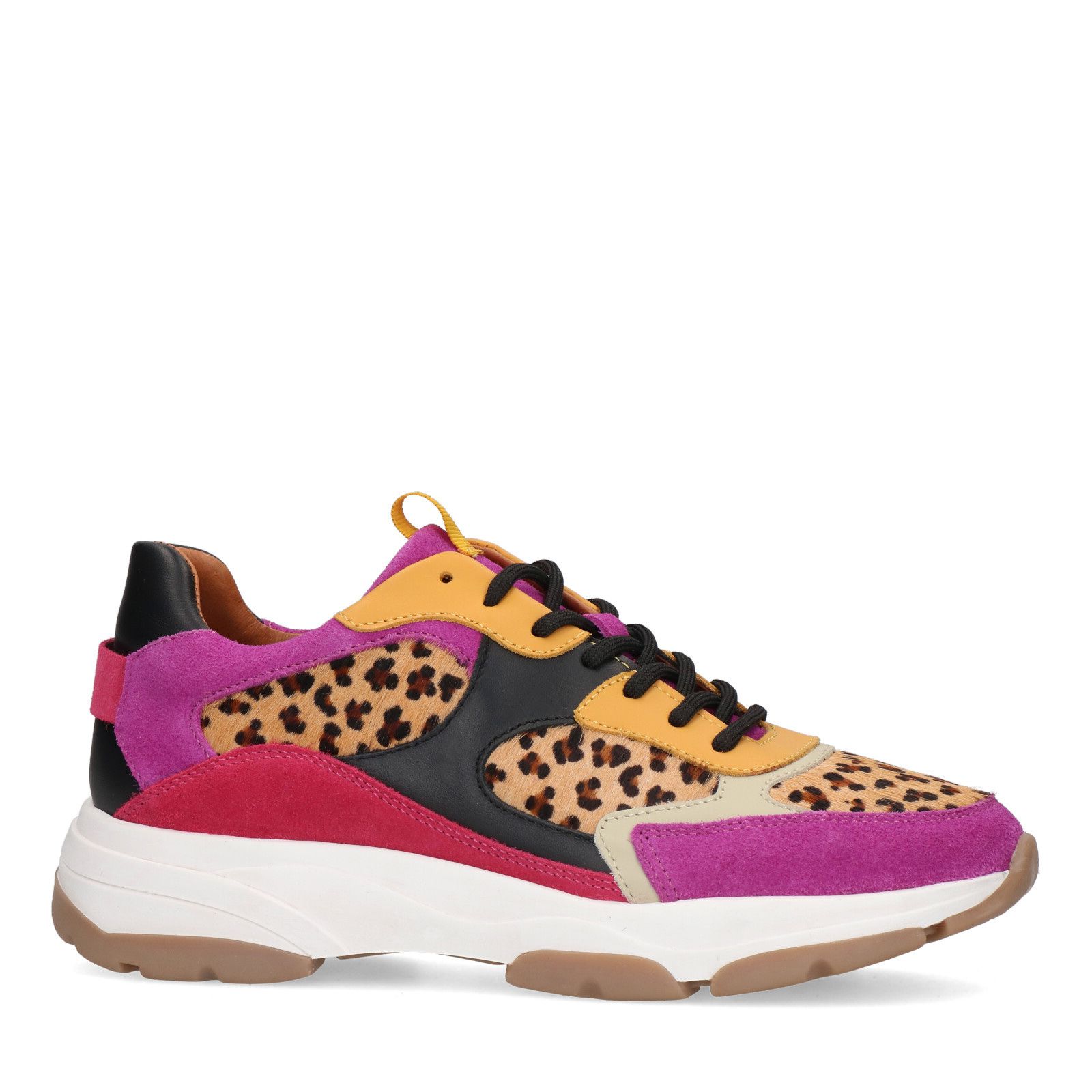 Roze suède sneakers met panterprint - Dames | MANFIELD