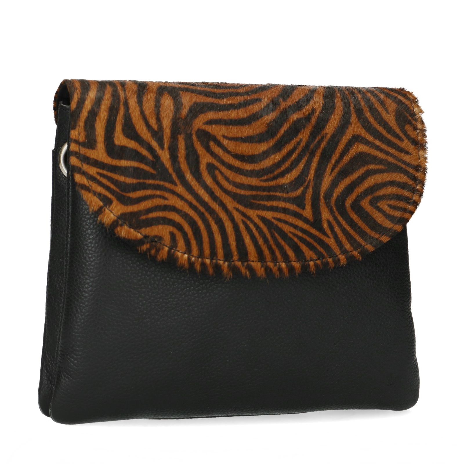 Schwarze Leder-Schultertasche mit Zebramuster