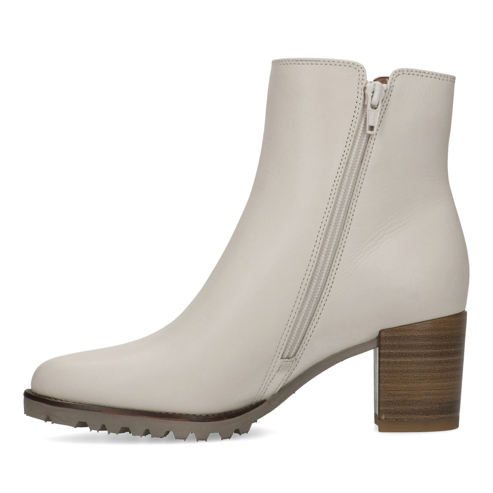 Beige leren enkellaarsjes met blokhak - Dames | MANFIELD
