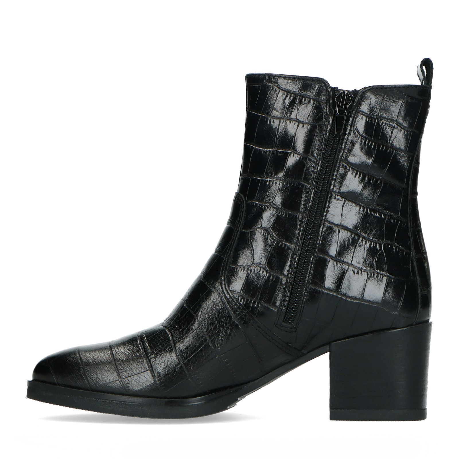 Zwarte enkellaarsjes met crocoprint - Dames | MANFIELD