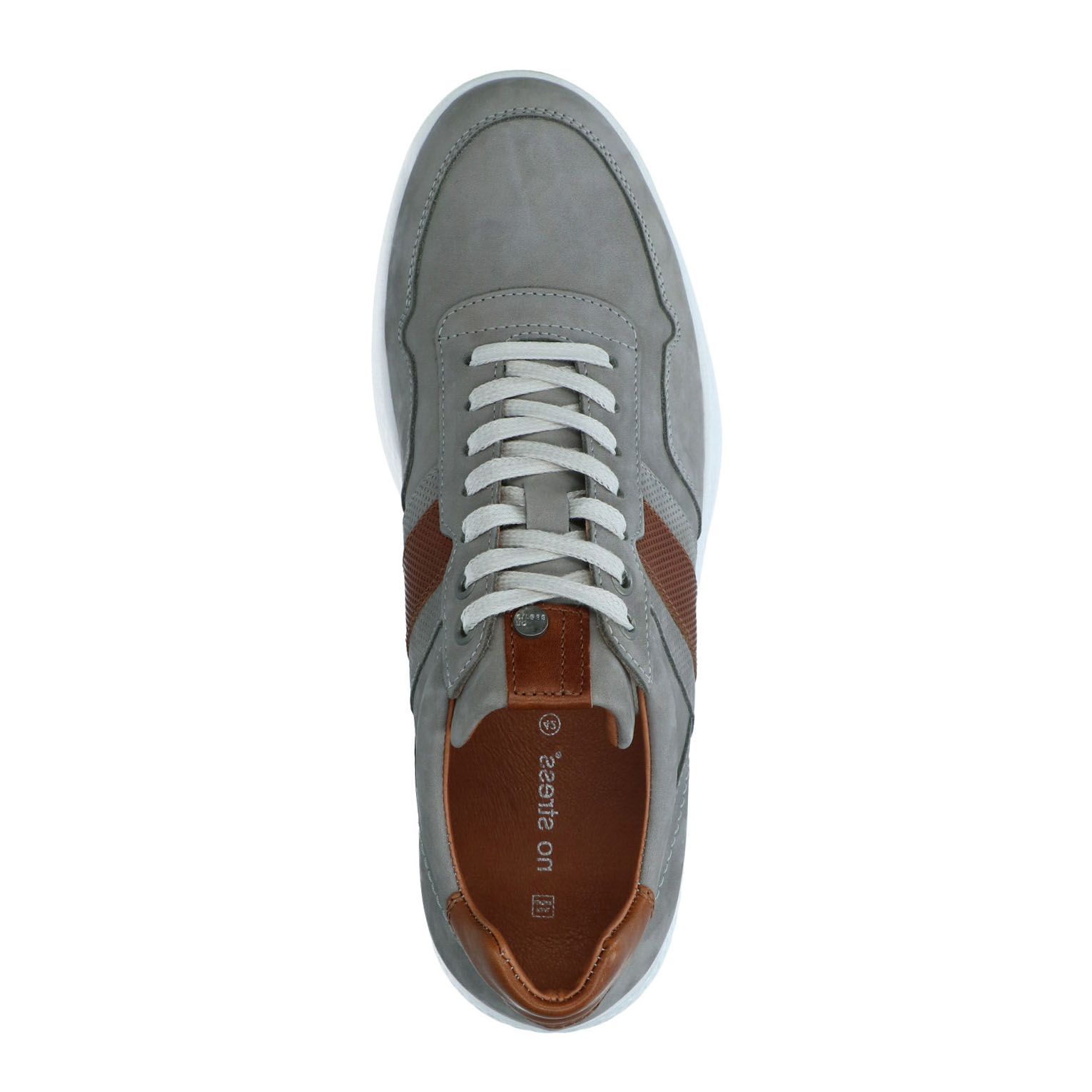Grijze leren sneakers met bruine details - Heren | MANFIELD