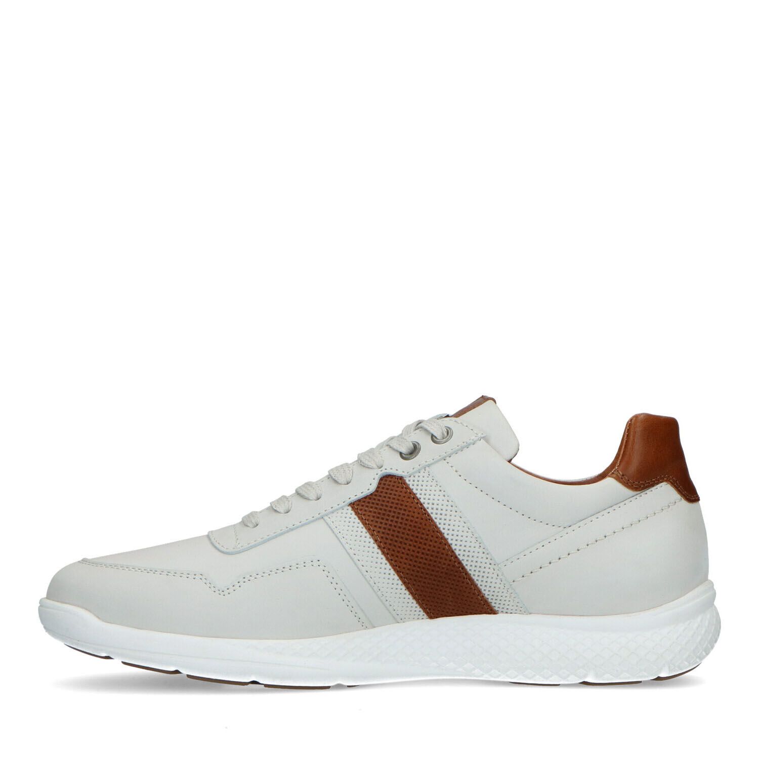 Donkerblauwe hoge sneakers met bruin detail - Heren | MANFIELD