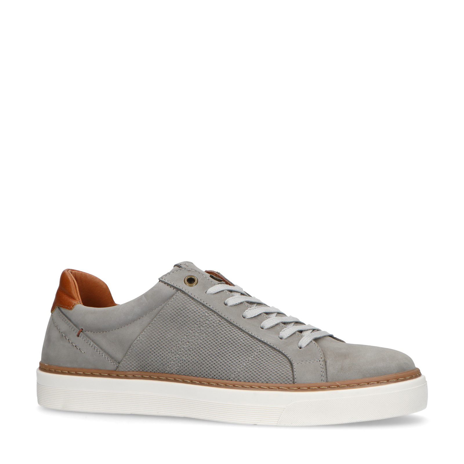 Taupe nubuck sneakers met witte zool - Heren | MANFIELD
