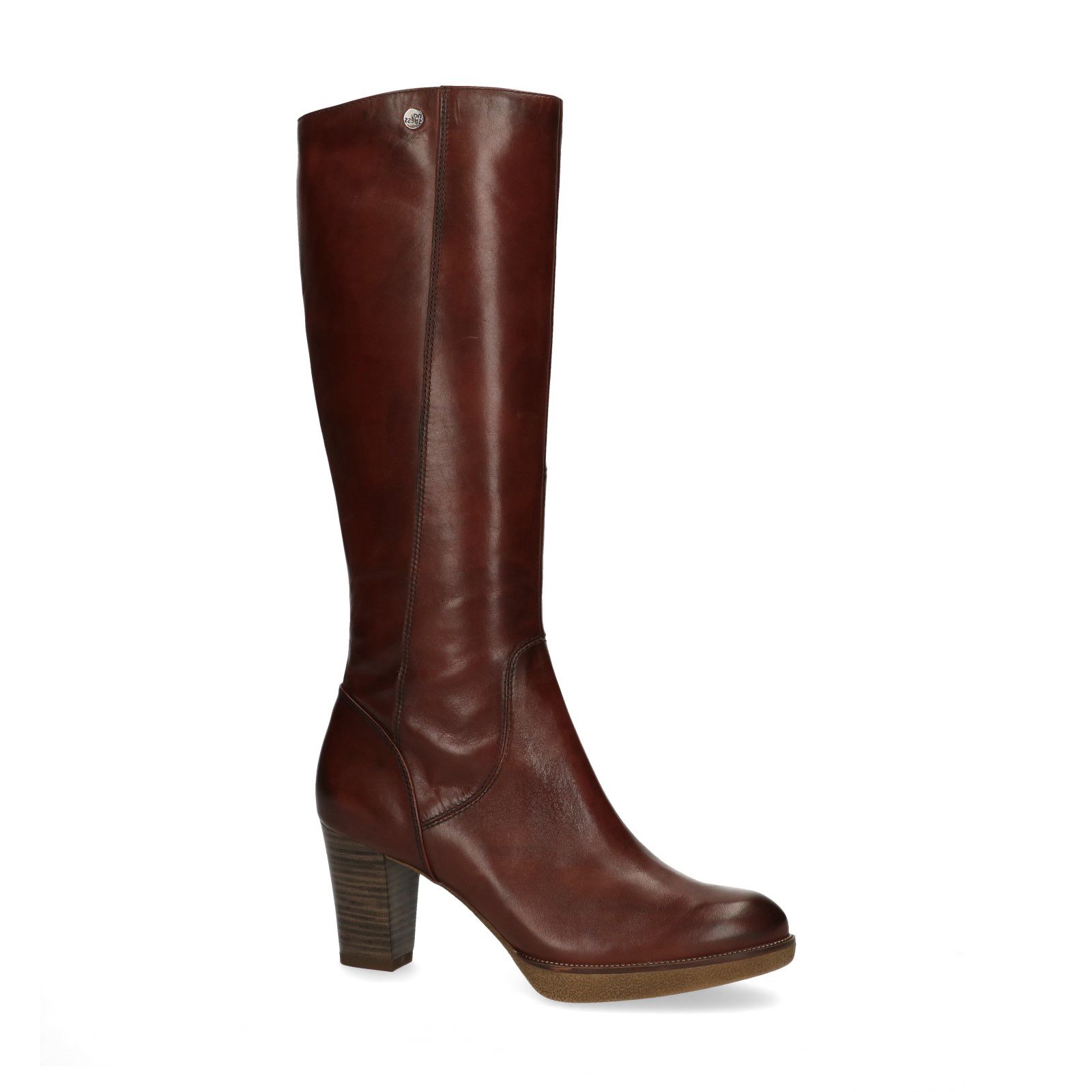Cognac hoge leren laarzen met hak - Dames | MANFIELD